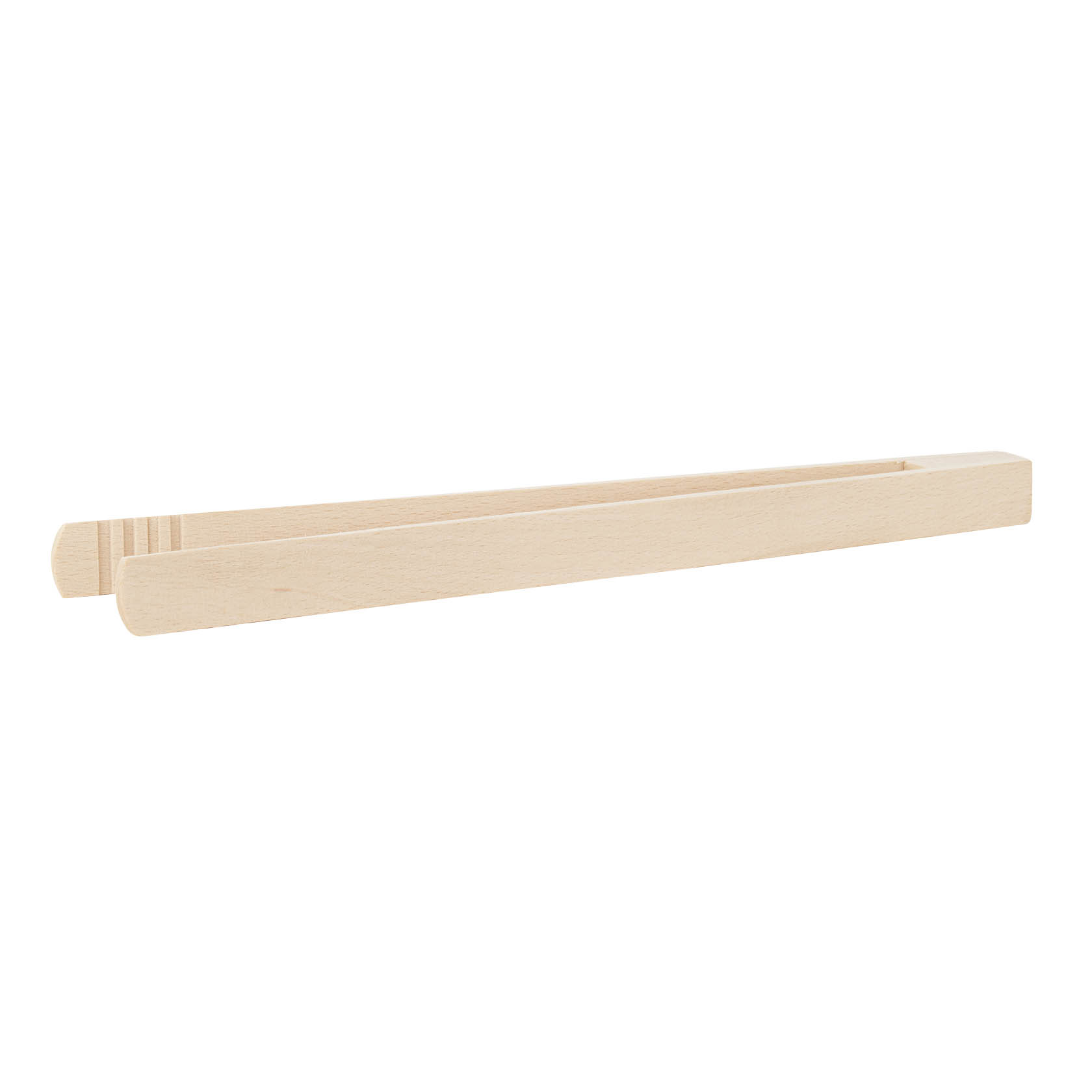 Eine einfache, flache Grillzange aus Holz, etwa 30 cm lang, mit einem glatten, minimalistischen Design. im Dregeno Online Shop günstig kaufen