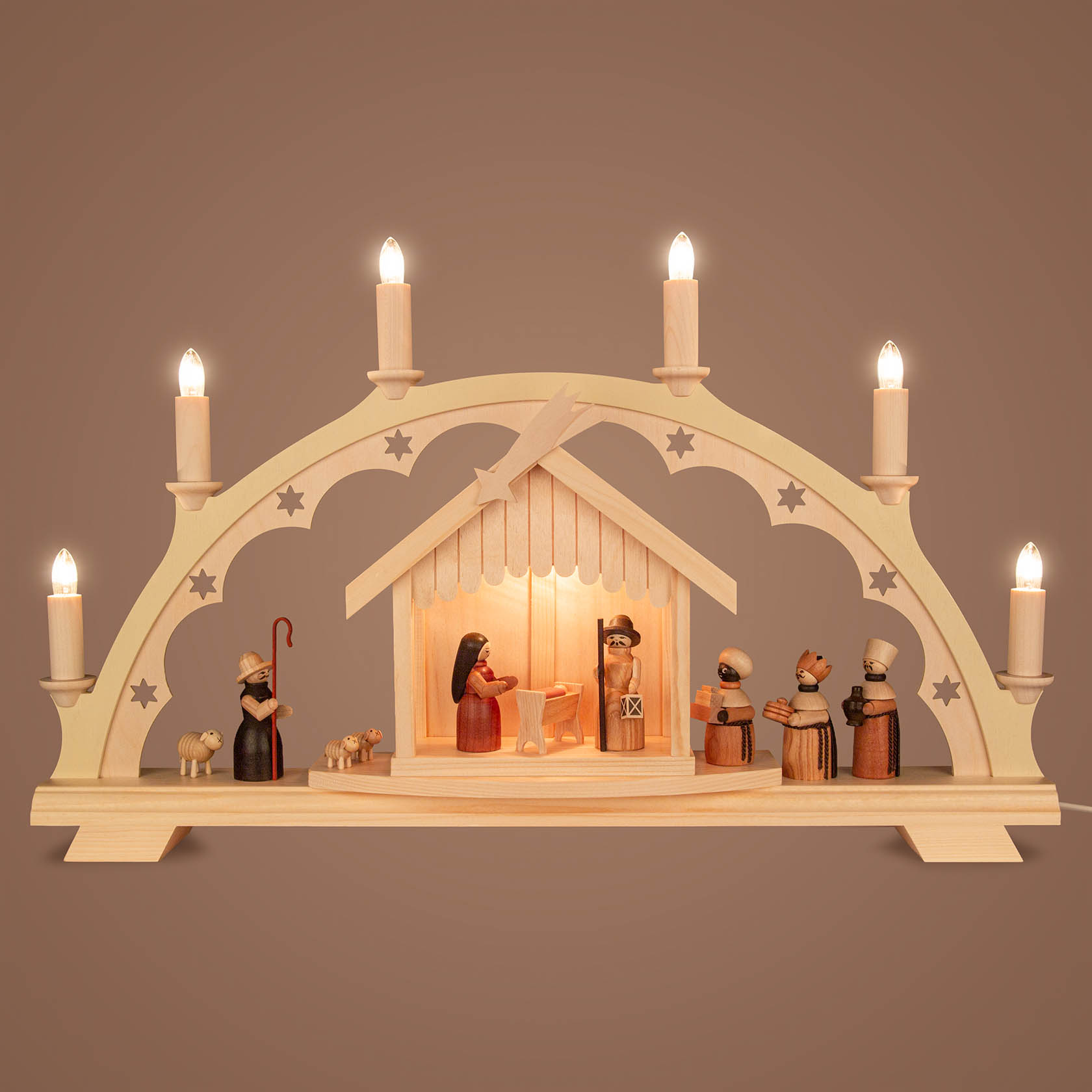 Schwibbogen Christi Geburt bel. Stall