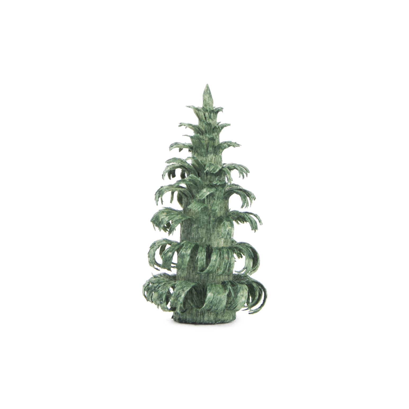 Ein grüner Ringelbaum, etwa 3 cm groß, aus einem spiralförmigen Material gefertigt, das wie eine miniaturisierte Tannenbaumform aussieht. im Dregeno Online Shop günstig kaufen