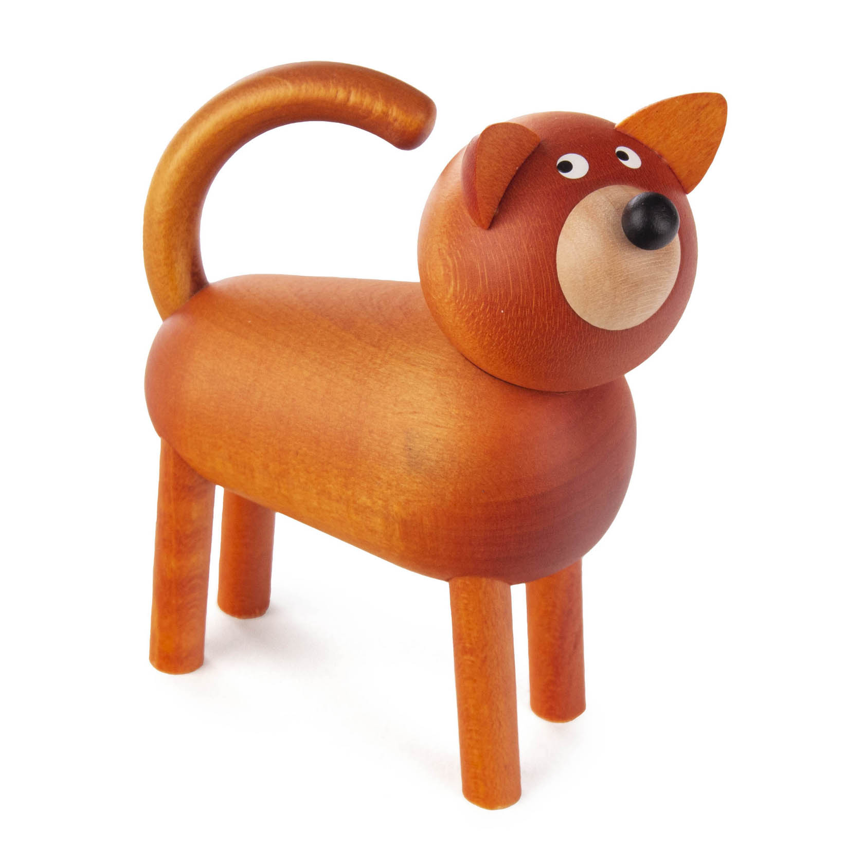 Holzhund mit braunem Körper, weißer Schnauze und aufgestellten Ohren. im Dregeno Online Shop günstig kaufen