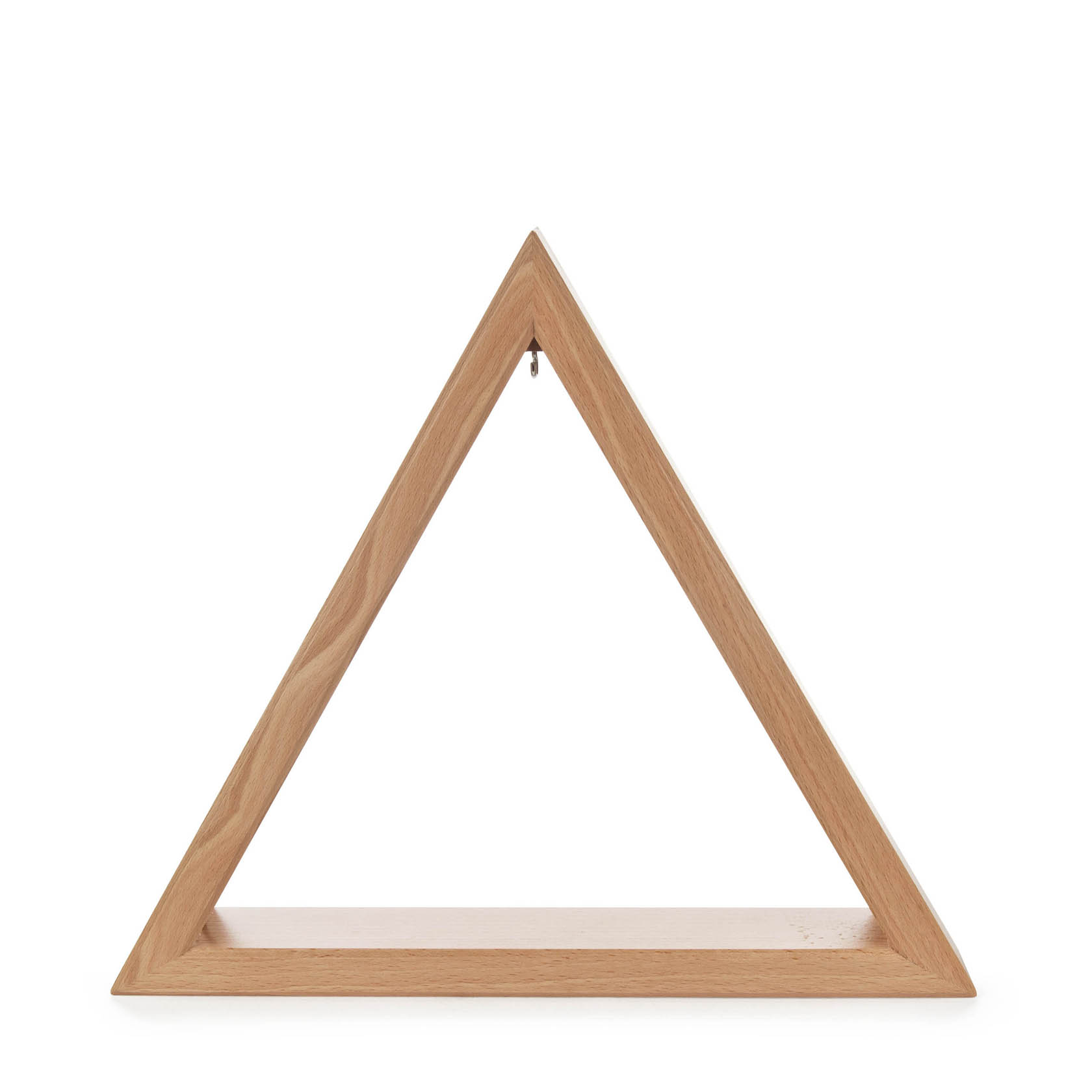 Ein naturfarbiges Dreieckregal, 30 cm groß, mit integriertem LED-Band im Inneren. Es steht auf einer geraden Fläche und ist aus Holz gefertigt. im Dregeno Online Shop günstig kaufen