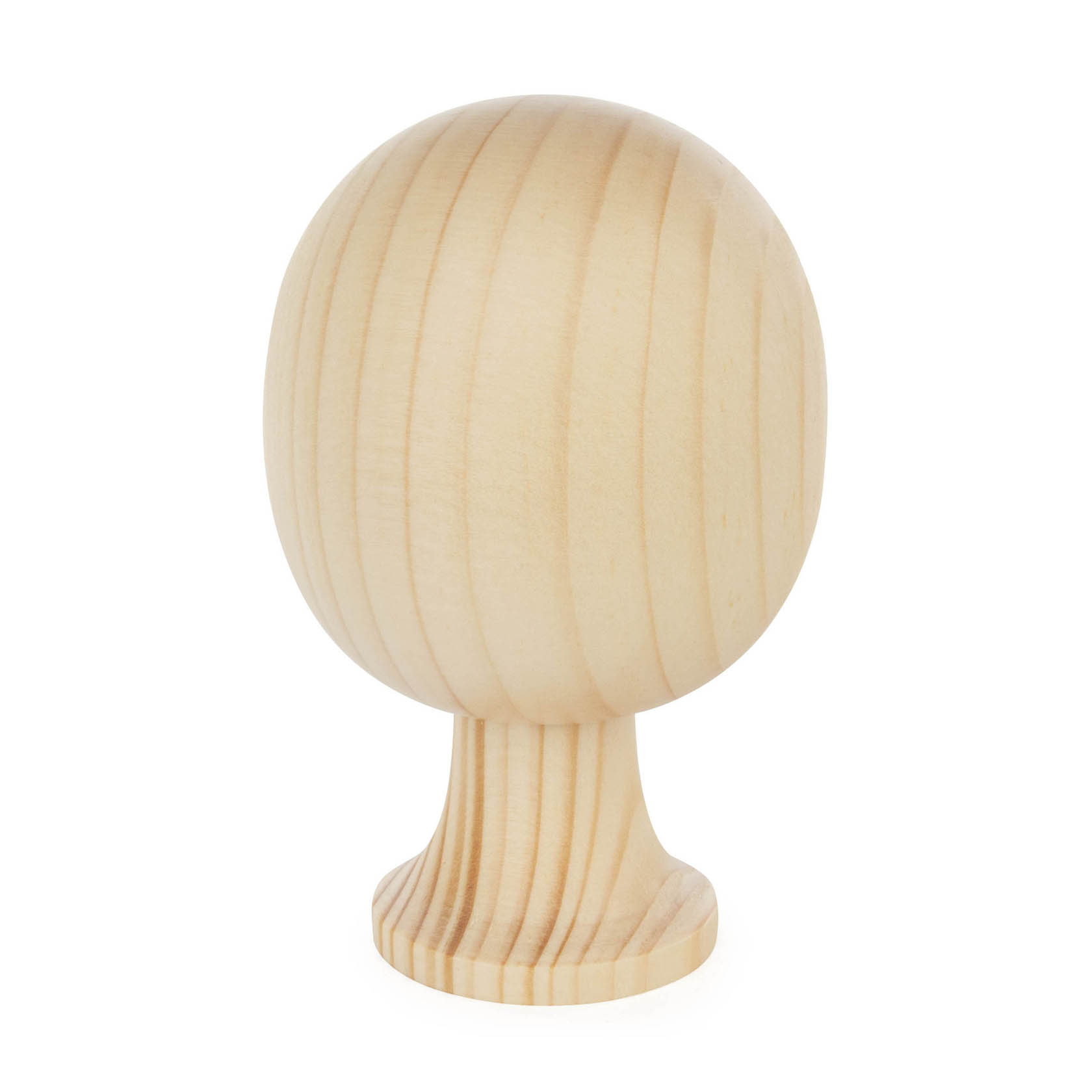 Kugel aus hellem Massivholz mit runder Form, Durchmesser circa 11 cm, auf einer kleinen flachen Basis stehend. im Dregeno Online Shop günstig kaufen