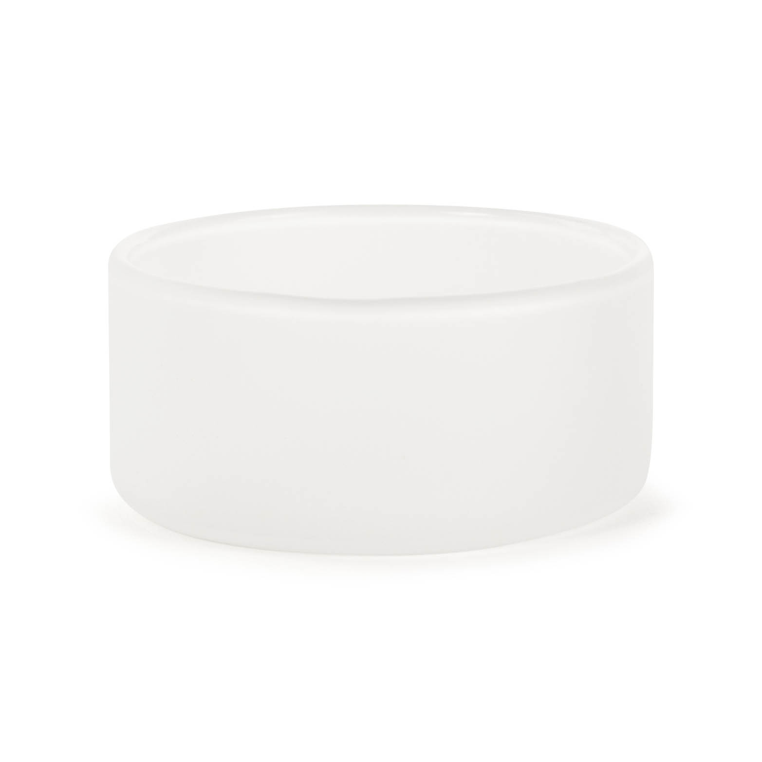 Ein mattierter, zylindrischer Teelichthalter aus Glas in weißem Farbton. im Dregeno Online Shop günstig kaufen