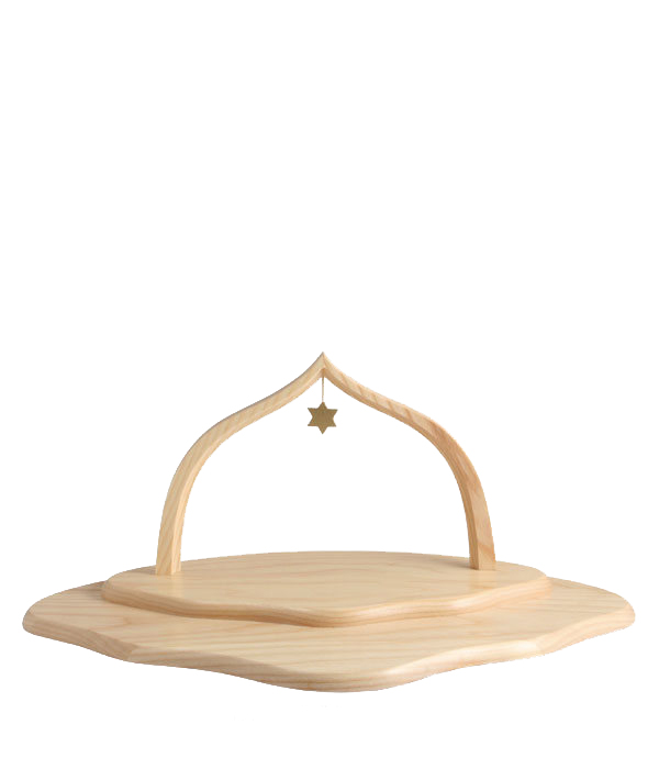 Holzregal in Wolkenform mit zwei Etagen und dekorativem Bogen, an dem ein kleiner hängender Stern befestigt ist. im Dregeno Online Shop günstig kaufen