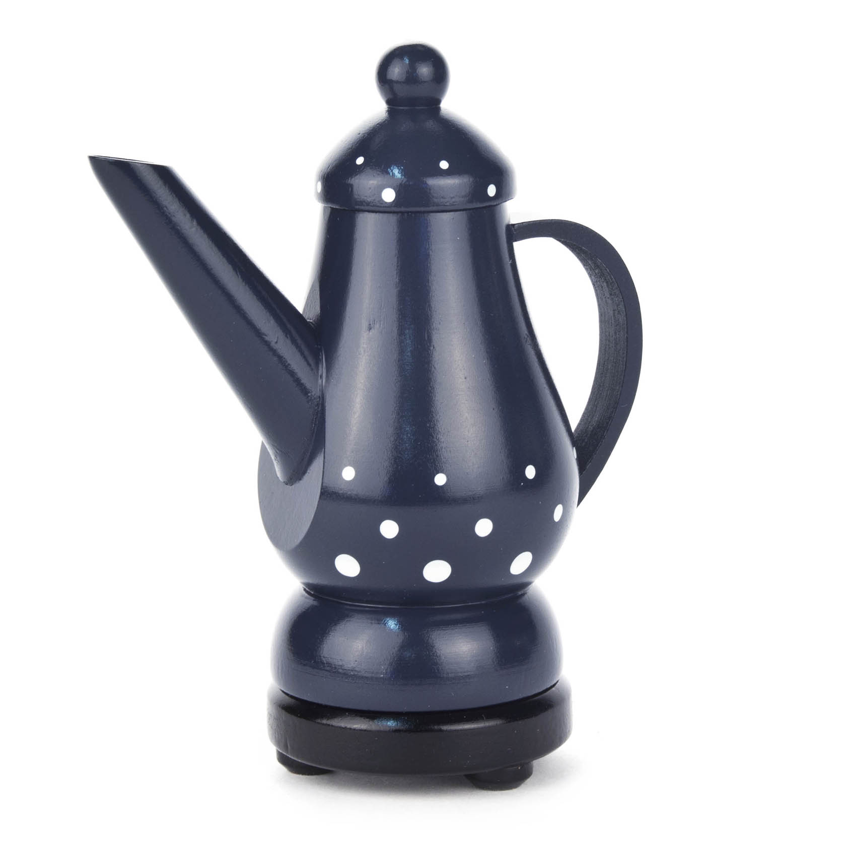 Blaue Räucherfigur in Form einer Kaffeekanne mit weißen Punkten, einem langen Ausguss und einem Griff. im Dregeno Online Shop günstig kaufen