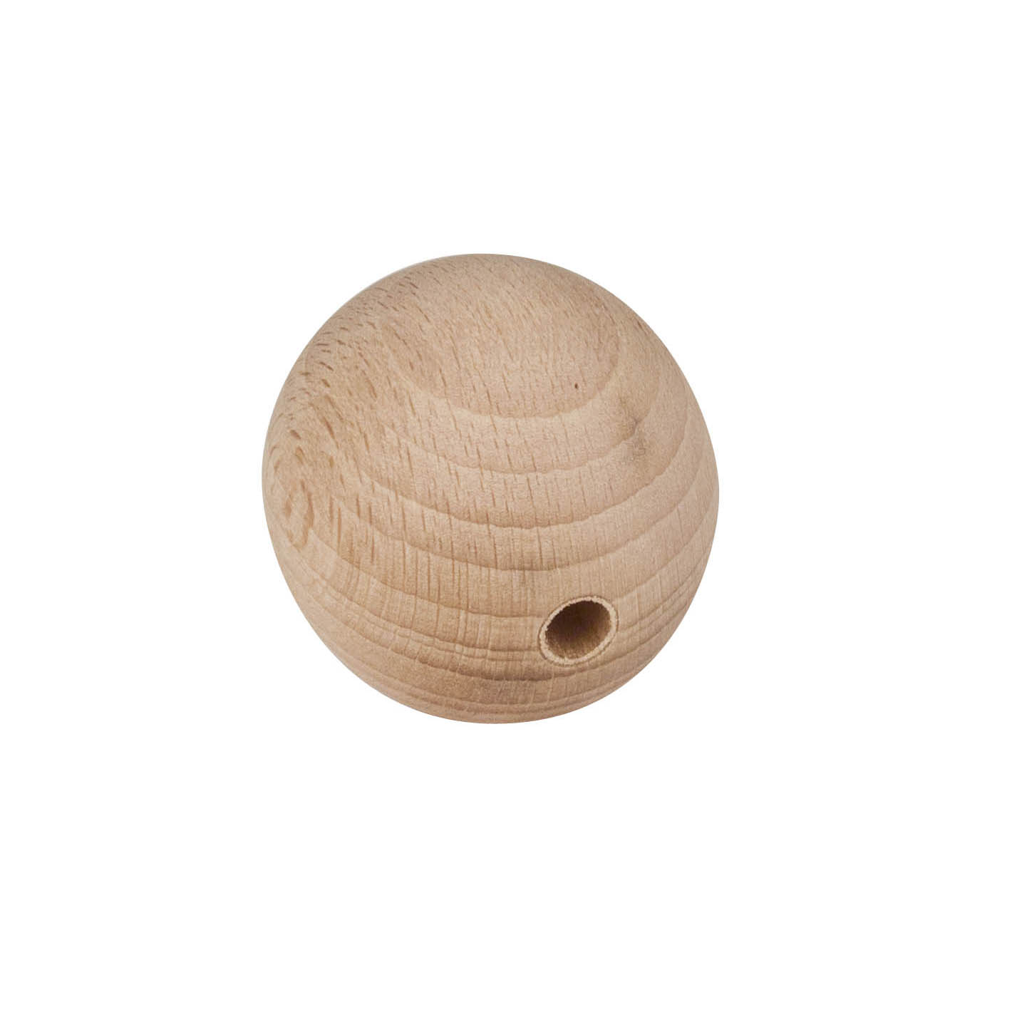Runde Rohholzkugel mit 50 mm Durchmesser, unvollständige Färbung durch natürliche Holzmaserung, mit einer 8 mm dicken Bohrung. im Dregeno Online Shop günstig kaufen
