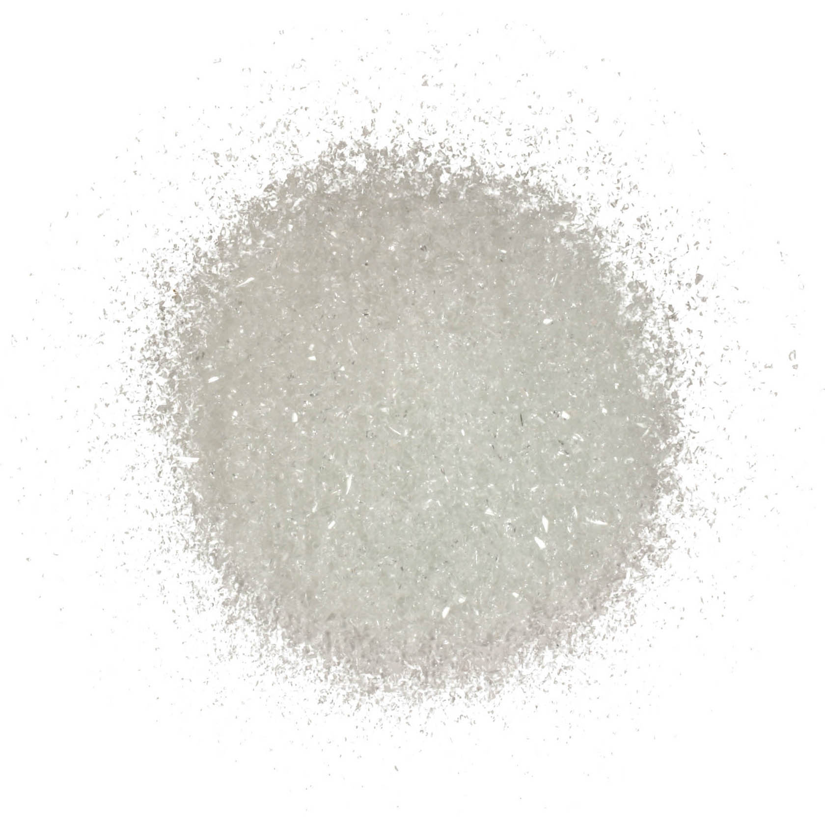 Ein Haufen feiner weißer Glasglimmerpartikel, gleichmäßig verteilt, die glitzern und Licht reflektieren. im Dregeno Online Shop günstig kaufen