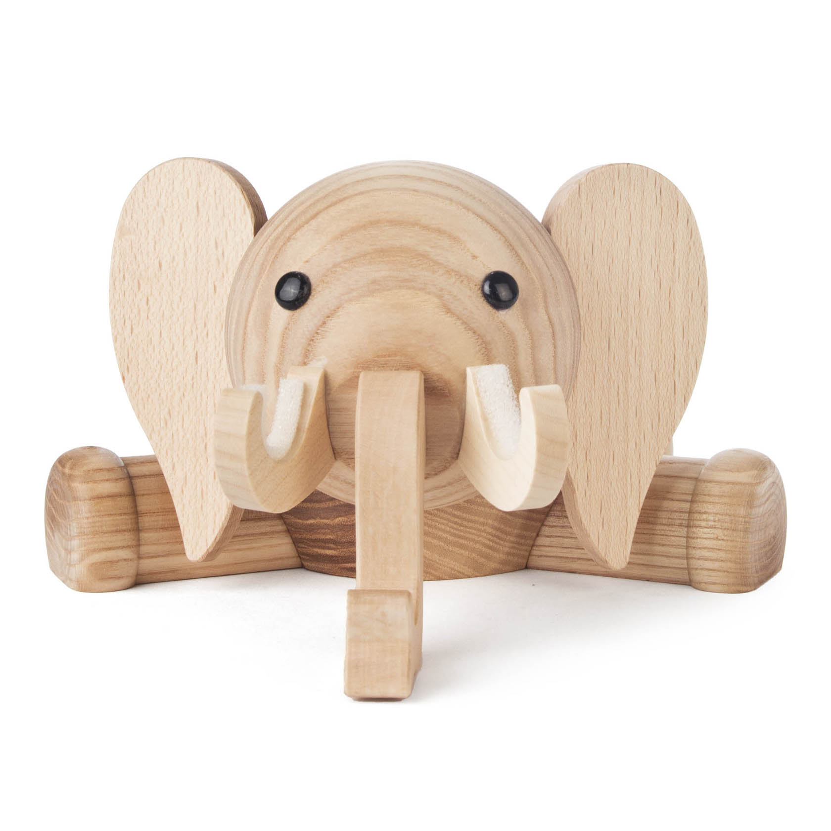 Holz-Elefant mit großen Ohren als Brillenhalter, mit schwarzem Augenpaar und Rüssel, der die Brille sicher hält. im Dregeno Online Shop günstig kaufen