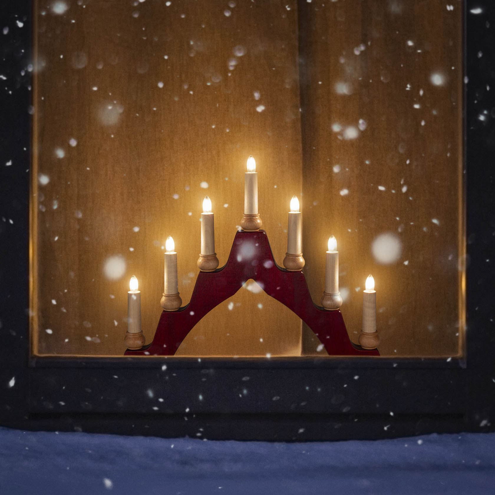 wooden candle arc electric lights red