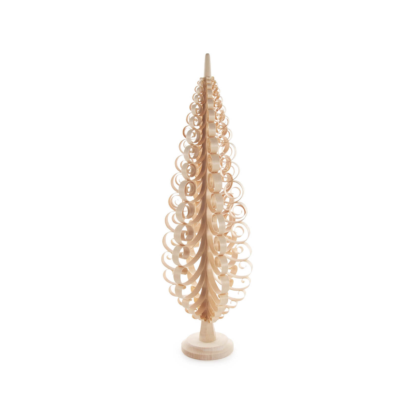 Ein natürlicher Spanbaum, 50 cm hoch, mit spiralförmig angeordneten Holzspänen, die einen Tannenbaum nachbilden. im Dregeno Online Shop günstig kaufen