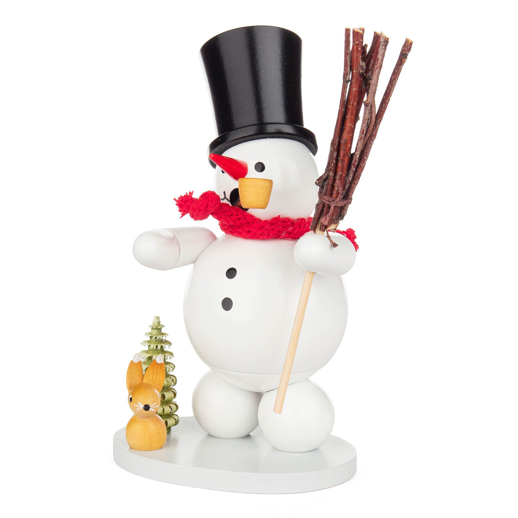 Räuchermann Schneemann mit Zylinderhut, Baum und Hase