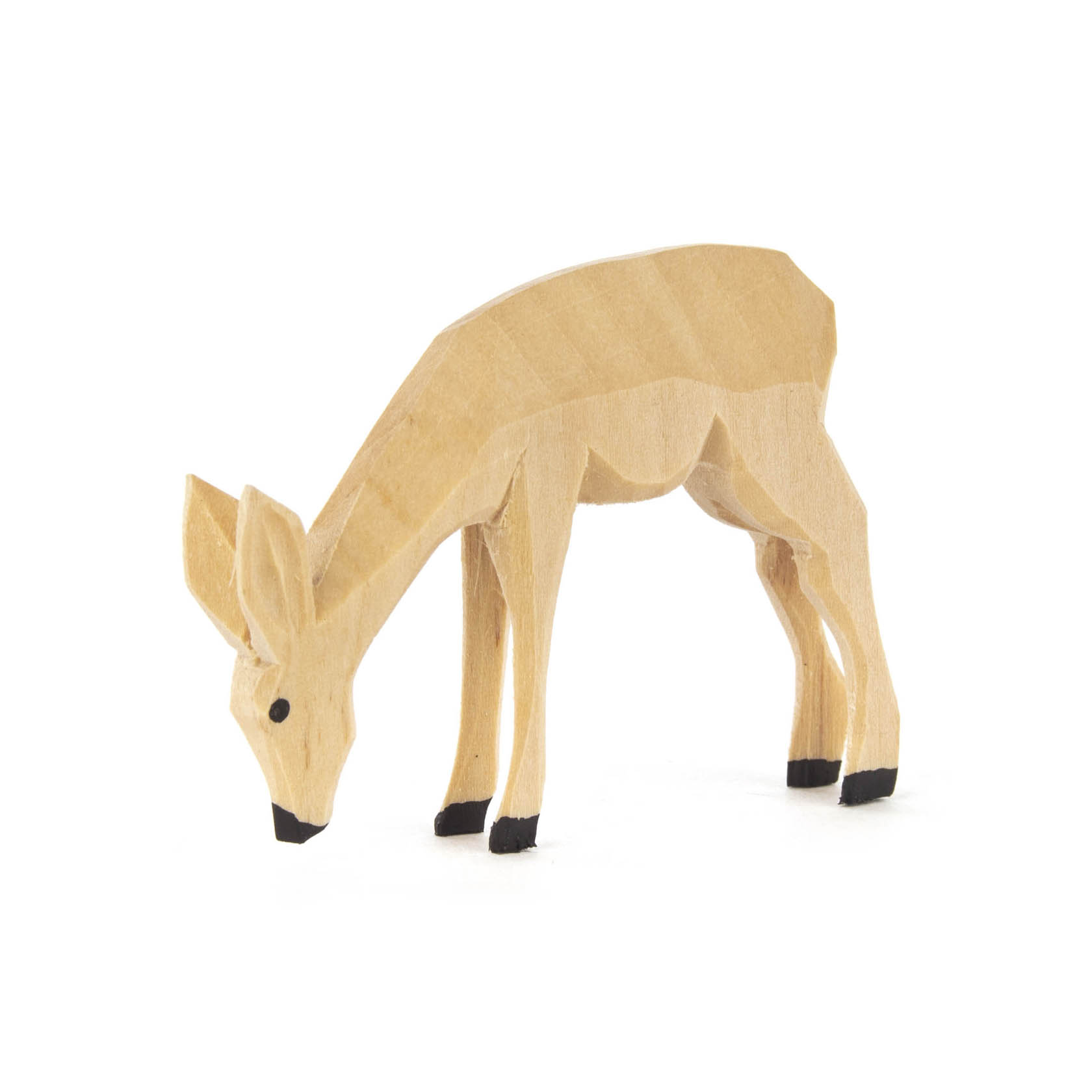 Holzfigur eines Rehs, das sich nach vorne neigt und zu fressen scheint. im Dregeno Online Shop günstig kaufen