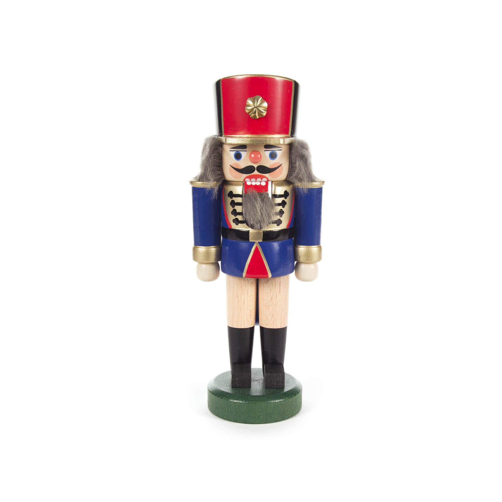 Ein traditioneller Nussknacker in Form eines Soldaten mit einem blauen und naturfarbenen Design, 18 cm hoch. im Dregeno Online Shop günstig kaufen