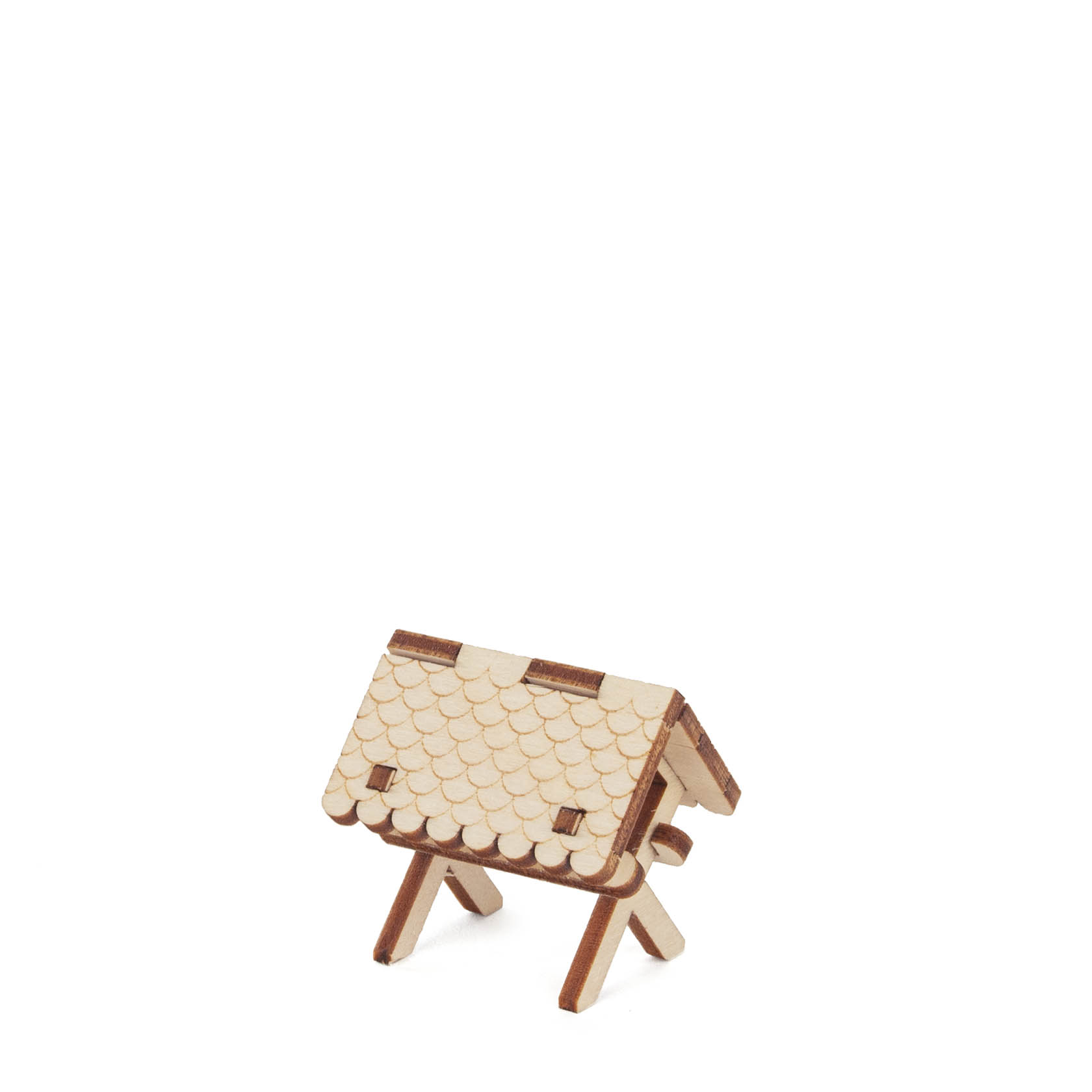 Eine kleine, hölzerne Futterkrippe mit geneigtem Dach. im Dregeno Online Shop günstig kaufen
