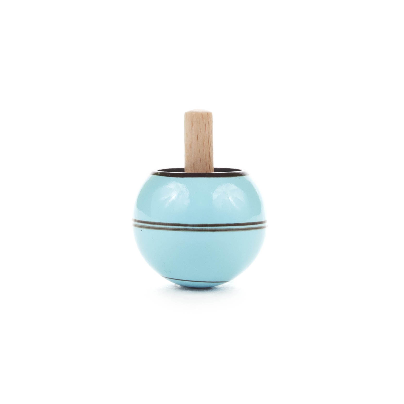 Ein runder Steh-Auf-Kreisel in hellblauer Farbe mit einem Holzstab in der Mitte. im Dregeno Online Shop günstig kaufen