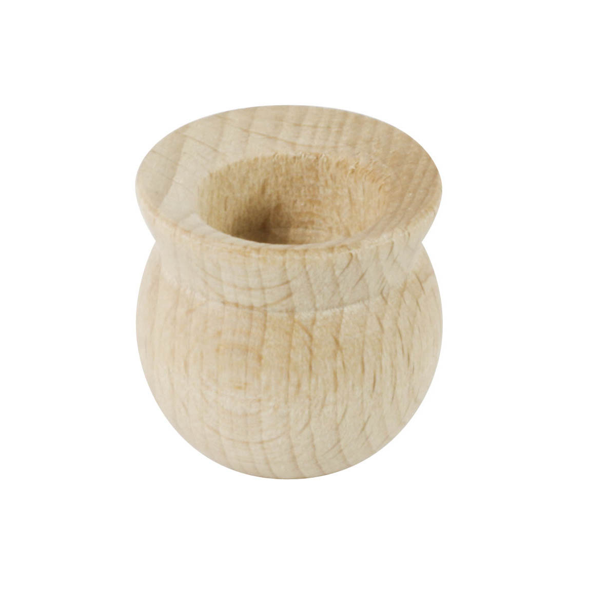 Nahaufnahme einer Holztülle in Kugelform mit einem Durchmesser von 14mm, aus hellem Holz gefertigt. im Dregeno Online Shop günstig kaufen