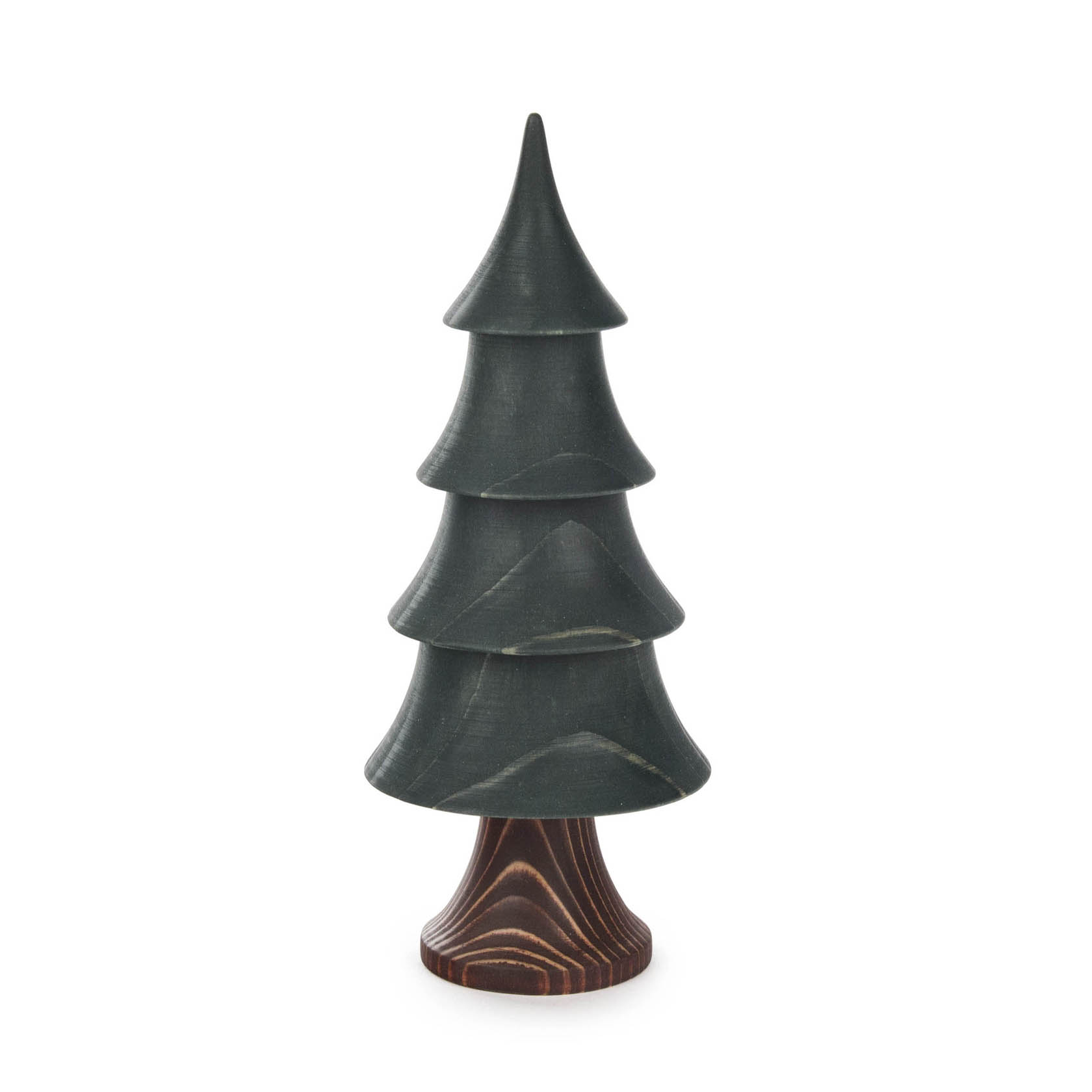 Dekorativer Tannenbaum aus grün lasiertem Massivholz mit stufenförmiger, spitz zulaufender Form auf einem naturfarbenen Stamm, Höhe 17 cm. im Dregeno Online Shop günstig kaufen