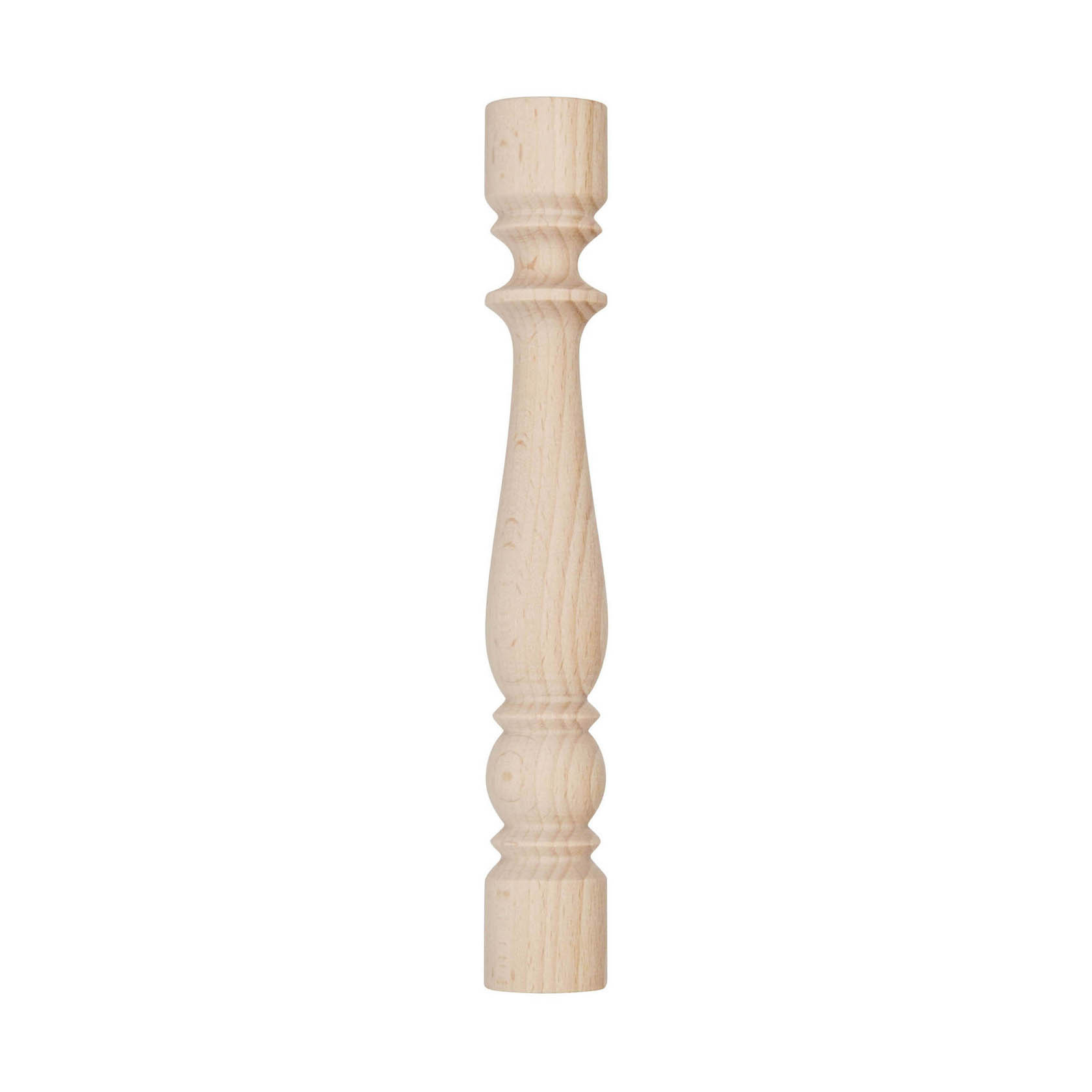 Hölzerne, gedrechselte Säule aus Buchenholz mit dekorativen Einkerbungen und Rundungen, geeignet für den Etagenbau. im Dregeno Online Shop günstig kaufen