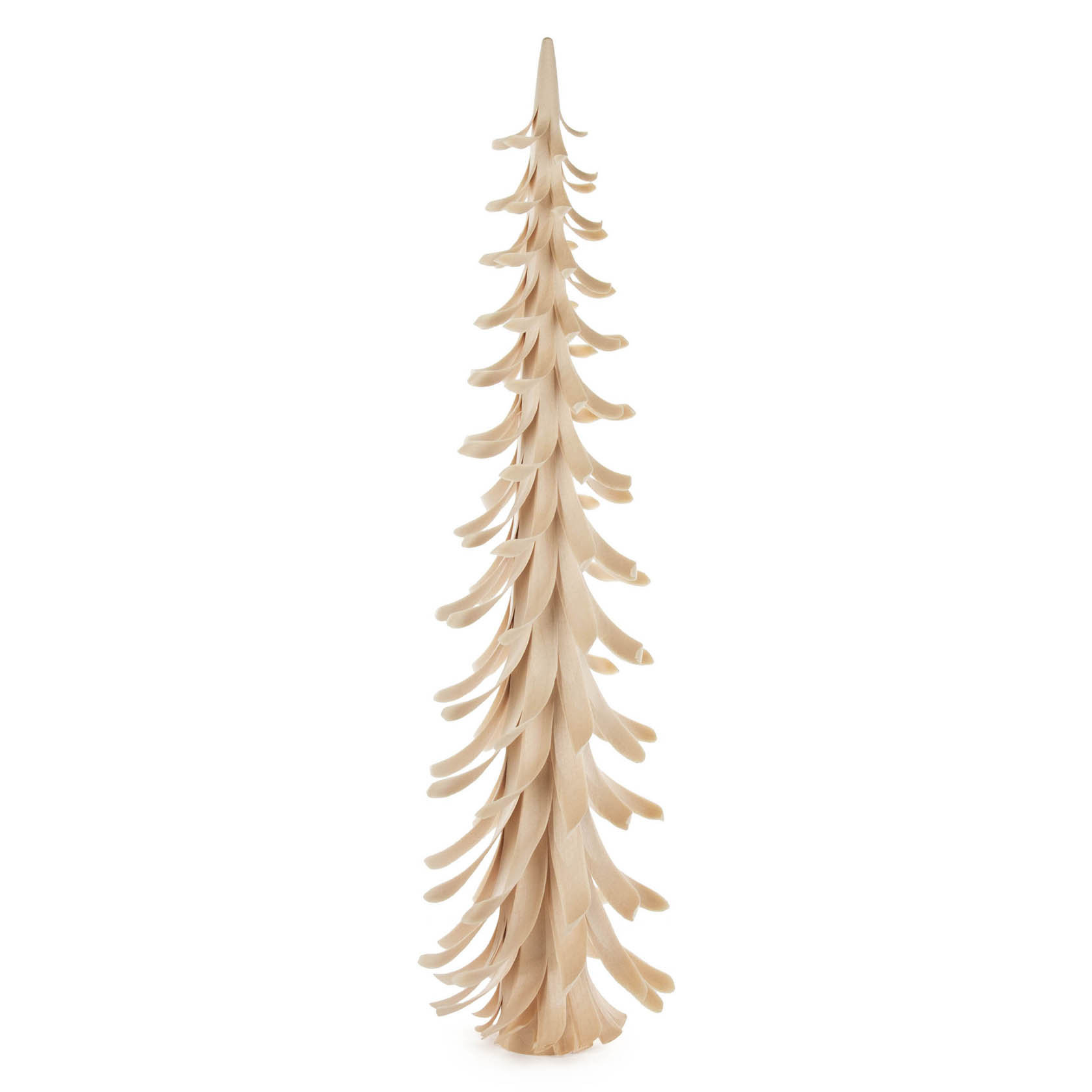Holzspirale in Form eines stilisierten Weihnachtsbaums, etwa 50 cm hoch, mit abstehenden spiralförmigen Schichten. im Dregeno Online Shop günstig kaufen