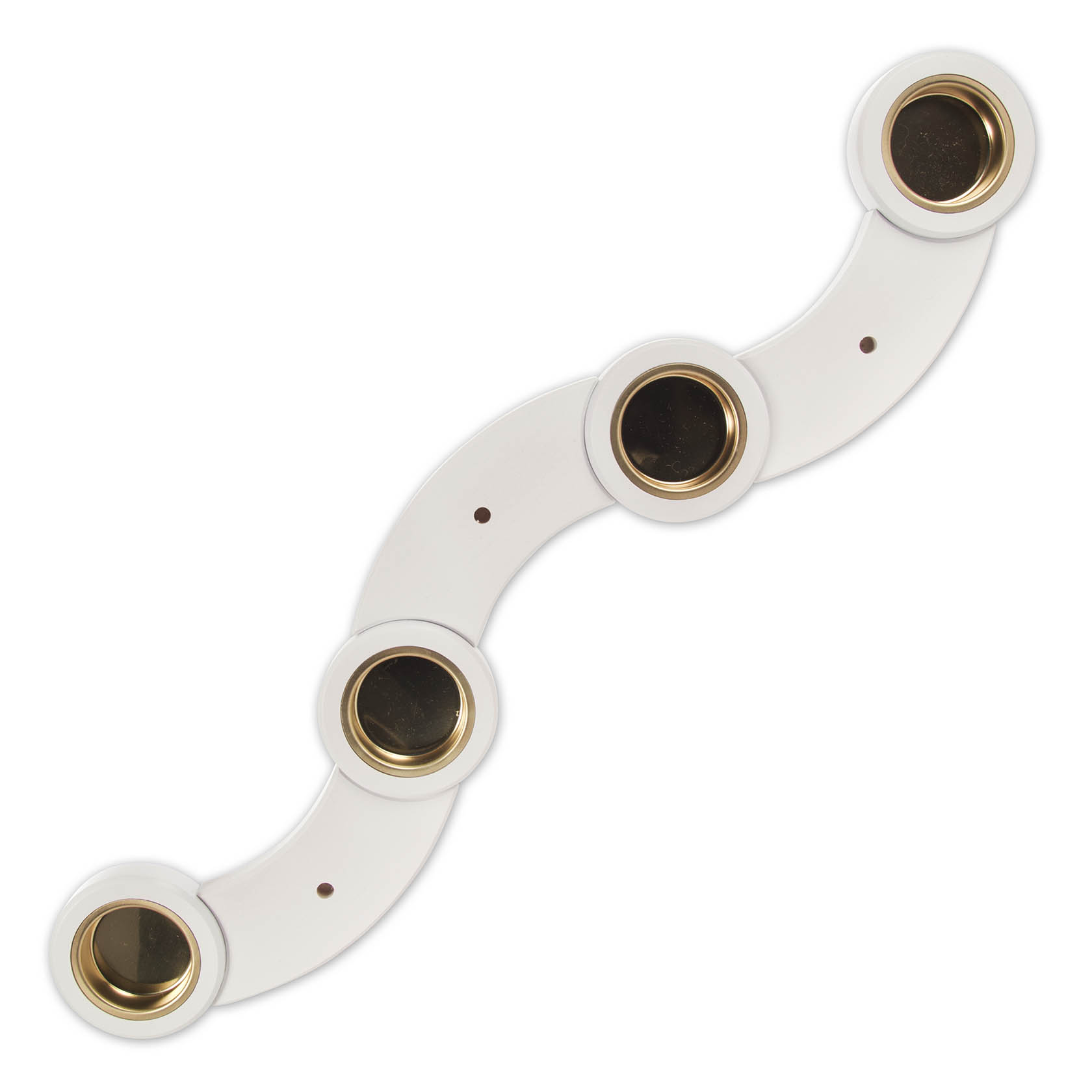 Weiße geschwungene Tischleuchte in Schlangenform, geeignet für vier Teelichte mit goldenen Einfassungen. im Dregeno Online Shop günstig kaufen