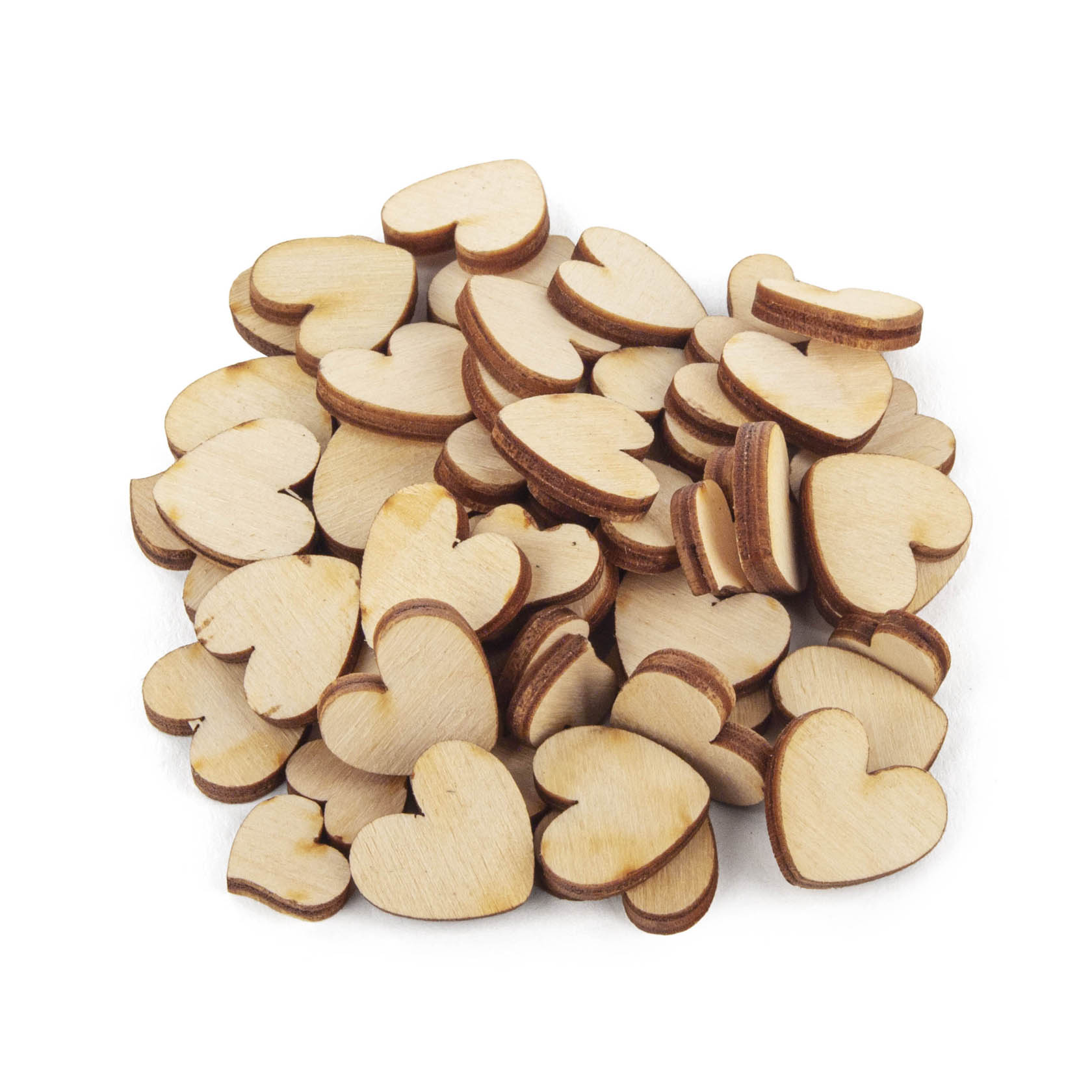 A pile of small wooden hearts used for decorative purposes. im Dregeno Online Shop günstig kaufen