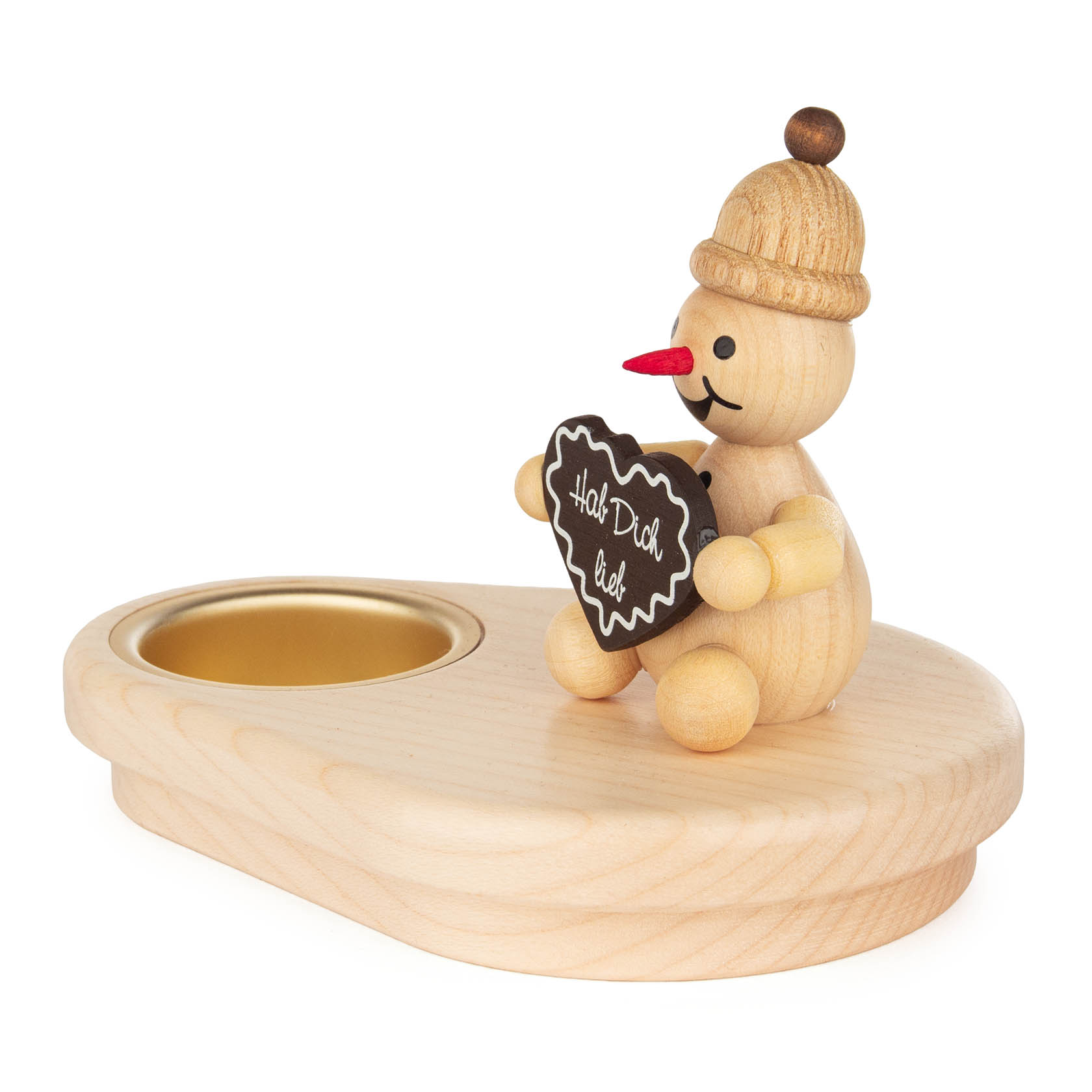 Teelichthalter Schneemann Junior mit Lebkuchenherz