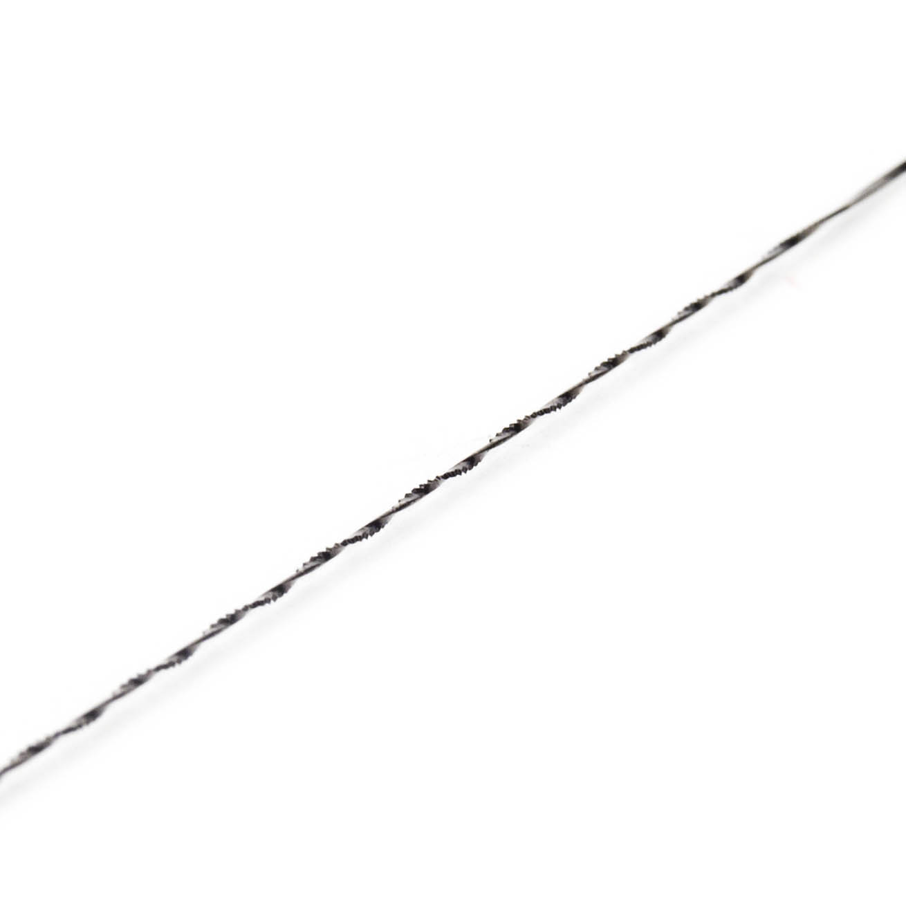 Close-up of a spiral fretsaw blade for wood, size 1, showing the twisted metal design.