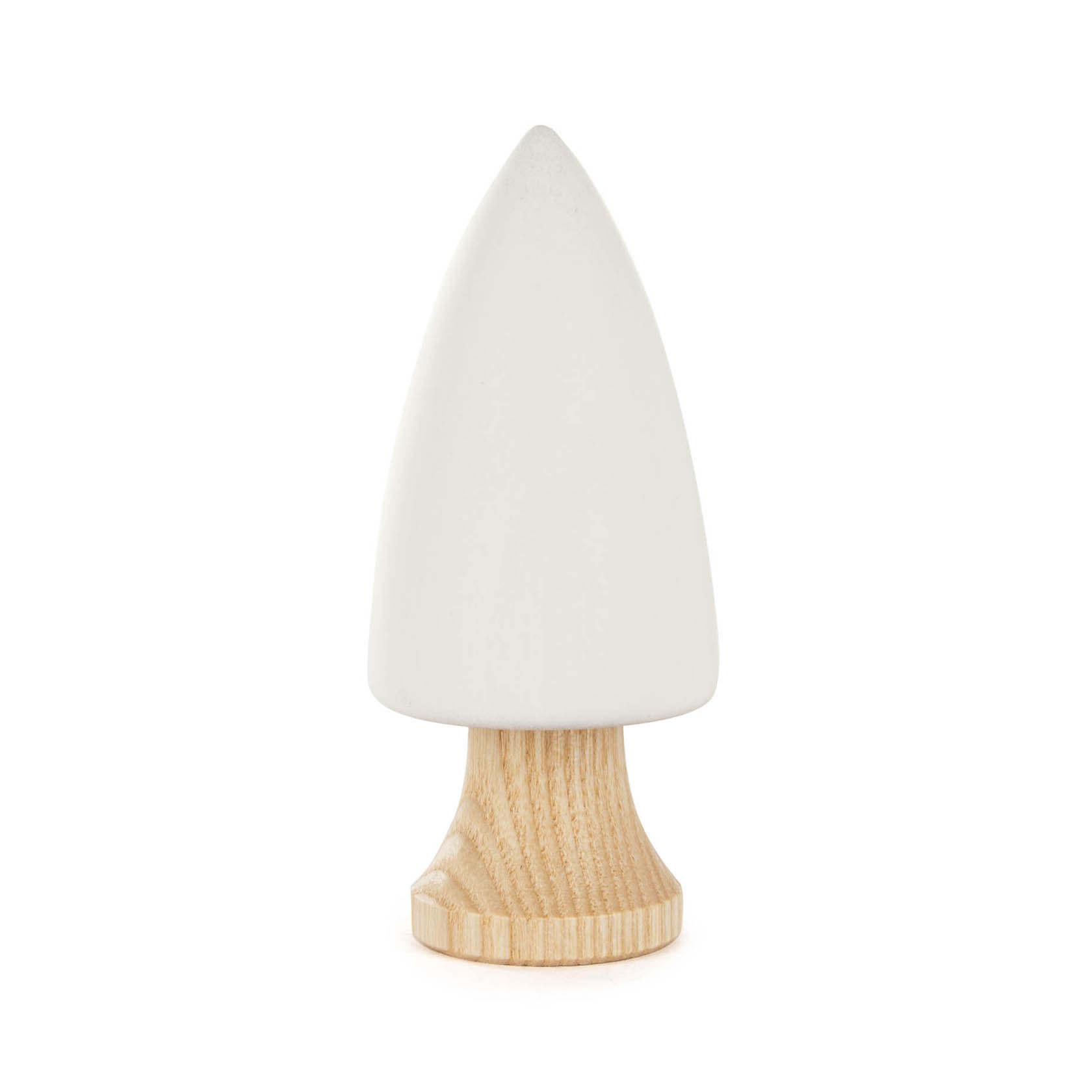 Ein kleiner, stilisierter Baum mit weißem, konisch geformtem Körper und natürlichem Holzstamm. im Dregeno Online Shop günstig kaufen