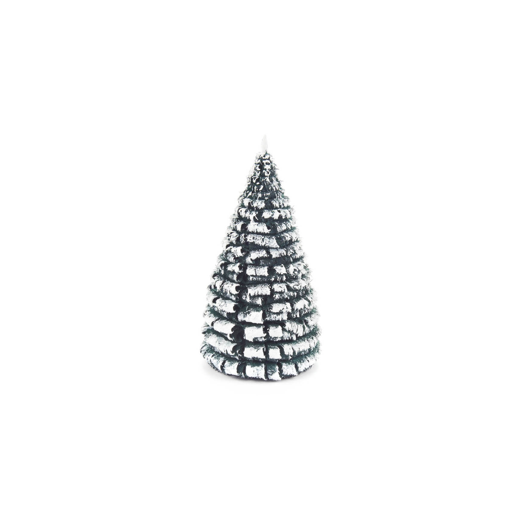 Ein kleiner künstlicher Tannenbaum mit weißen Rauhreif-Details auf den dunkelgrünen Zweigen, etwa 10 cm hoch. im Dregeno Online Shop günstig kaufen