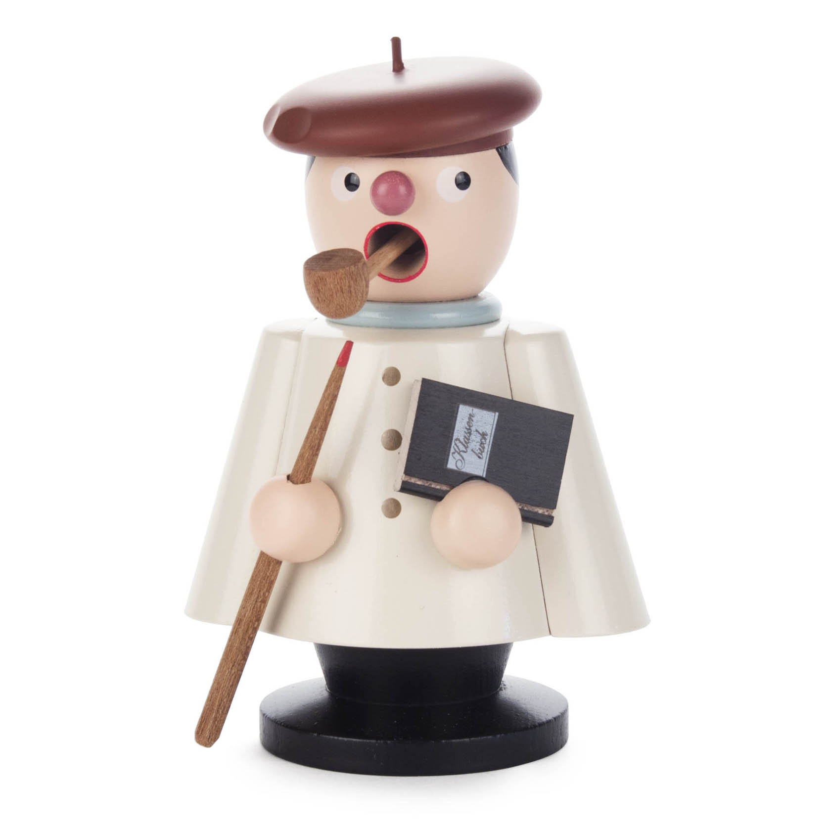 Holzfigur eines Lehrers als Räuchermann mit braunem Hut, Pfeife im Mund, hält eine schwarze Schiefertafel und einen Zeigestab. im Dregeno Online Shop günstig kaufen