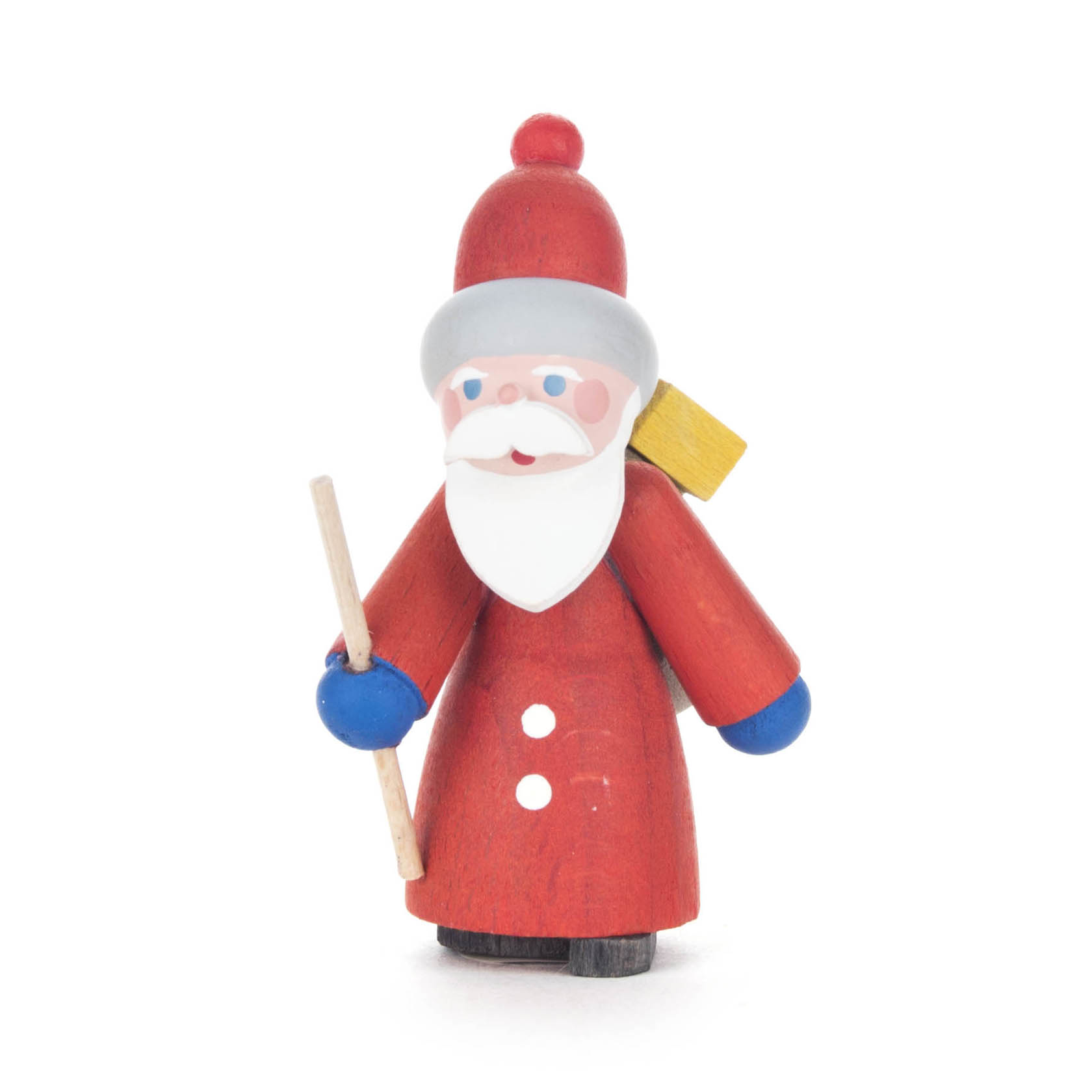 Abbildung eines hölzernen Weihnachtsmannes mit einem roten Mantel und einem Stock in der Hand. im Dregeno Online Shop günstig kaufen