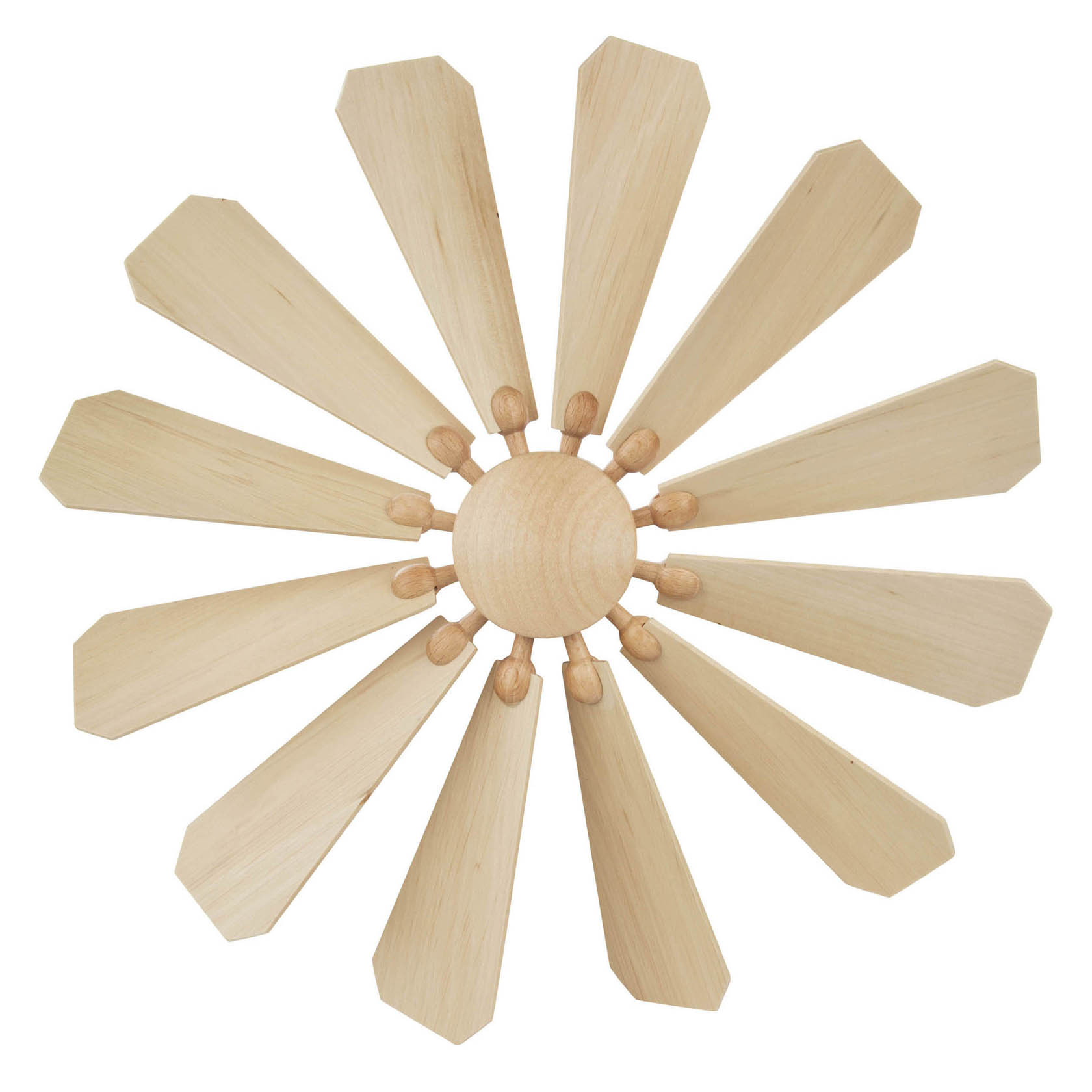 Holzflügelrad mit 12 langen, symmetrisch angeordneten Flügeln um eine zentrale Kugel. im Dregeno Online Shop günstig kaufen