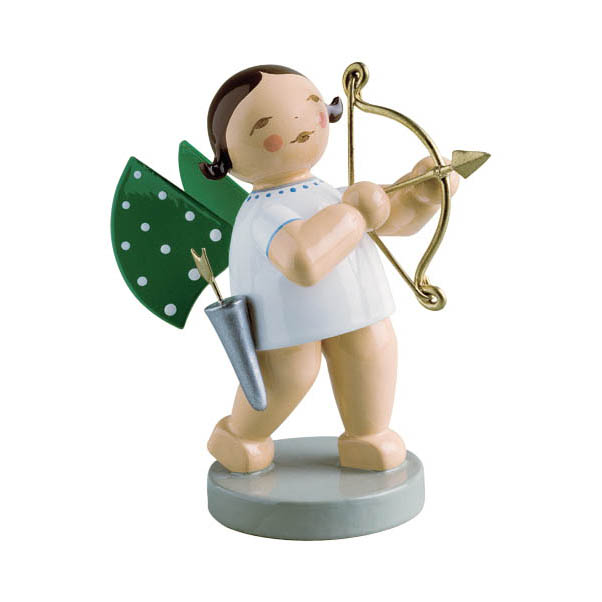 Ein Engel mit grün gepunkteten Flügeln, stehend, hält einen vergoldeten Bogen in der rechten Hand und trägt einen Pfeilköcher an der Seite. im Dregeno Online Shop günstig kaufen