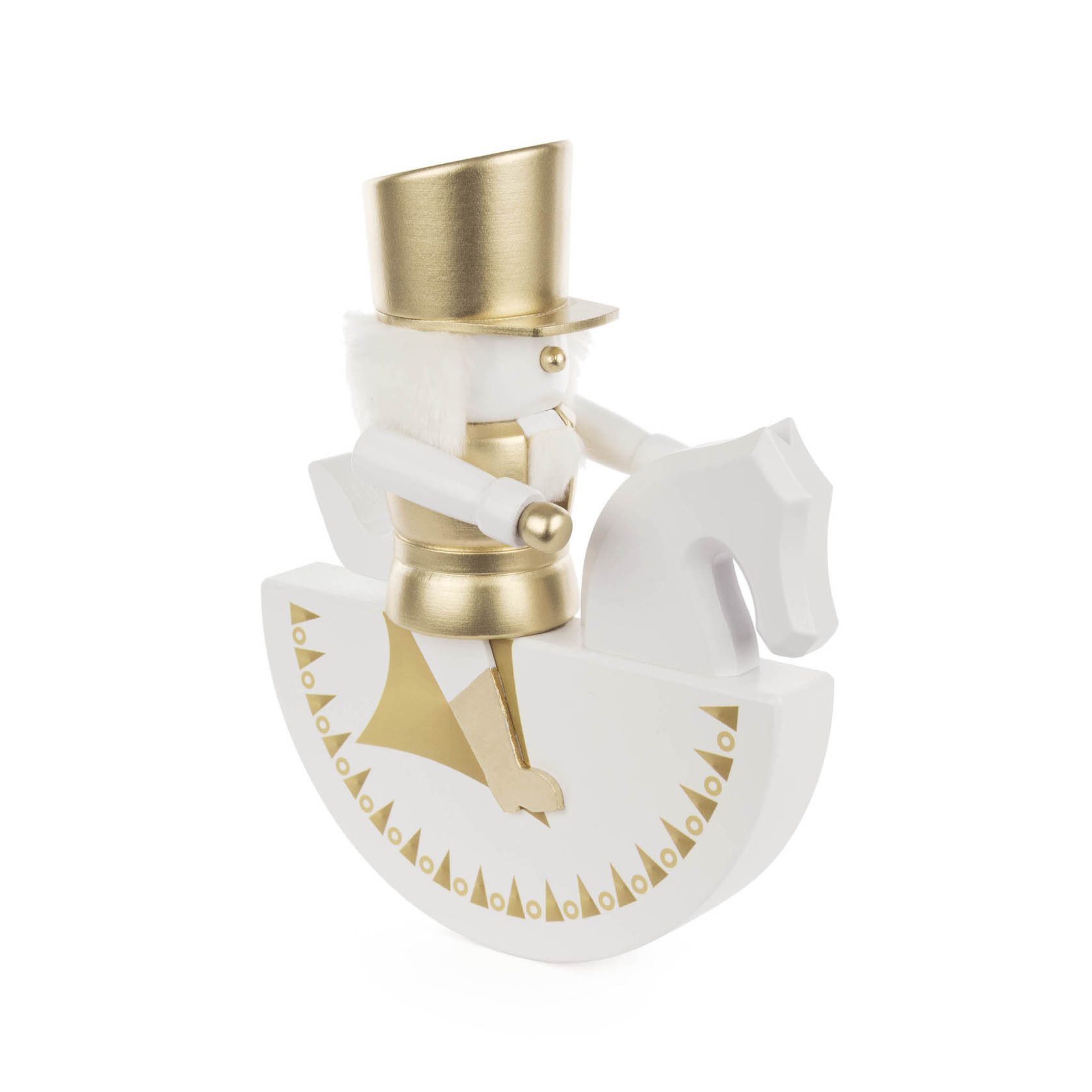 Weiß-goldener Nussknacker in Form eines Husaren auf einem Schaukelpferd, 24 cm hoch. im Dregeno Online Shop günstig kaufen