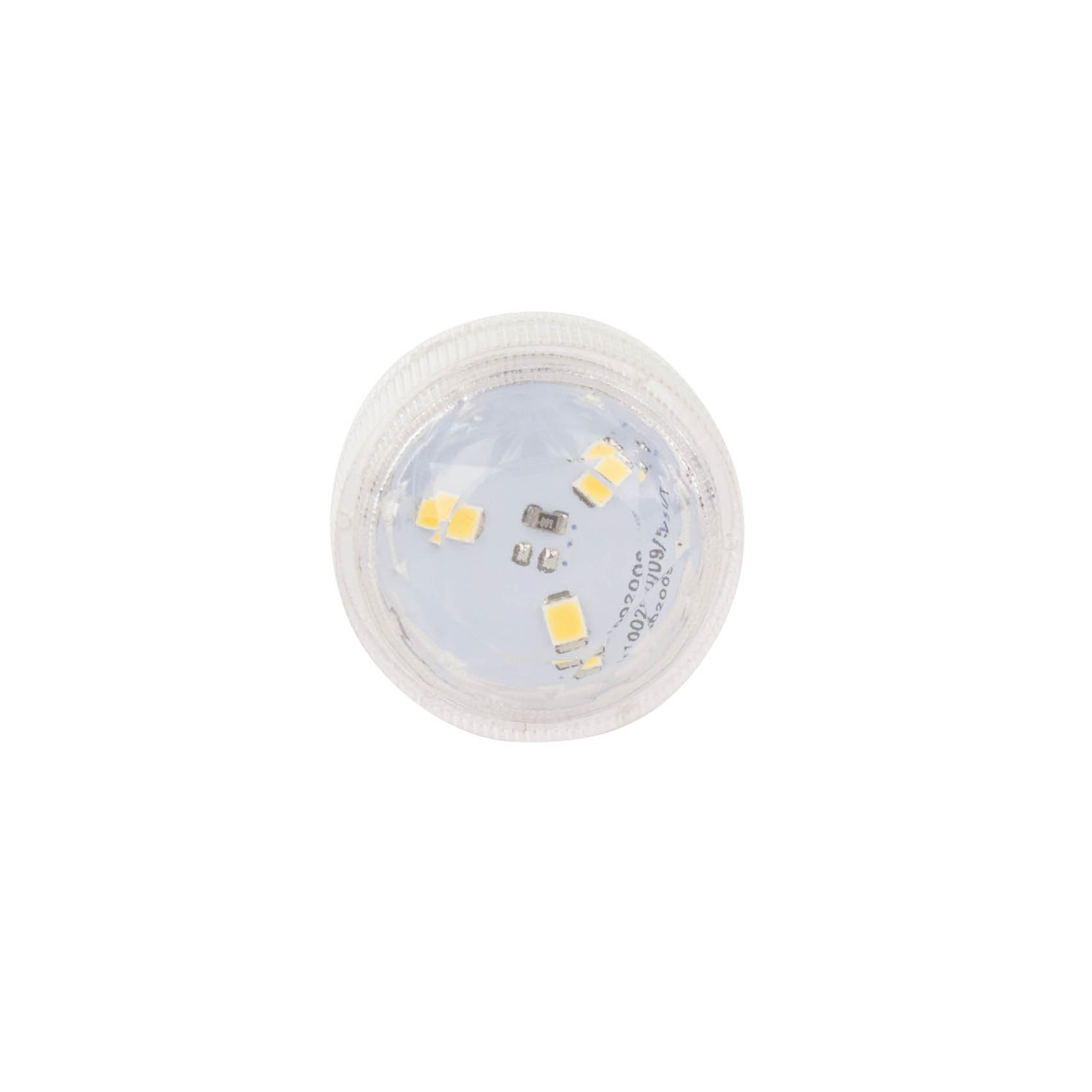 Rundes, durchsichtiges LED Licht mit mehreren gelben LED-Dioden auf einer Platine.
