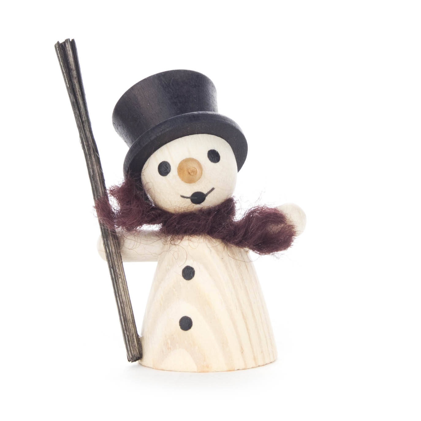Holzschneemann mit schwarzem Zylinder, dunklem Schal und einem Stock in der Hand. im Dregeno Online Shop günstig kaufen