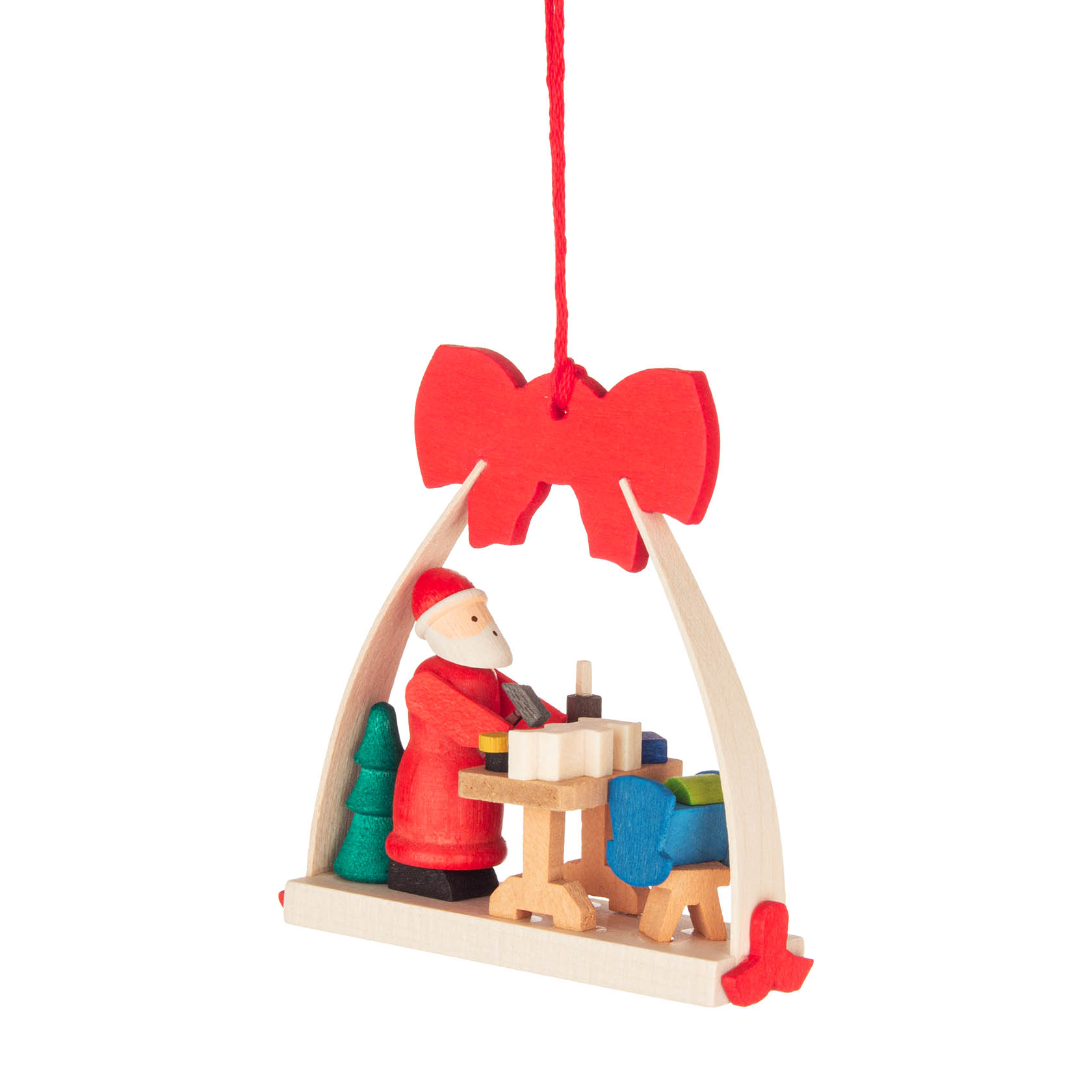 Baumbehang Schleife Weihnachtsmann mit Werkstatt