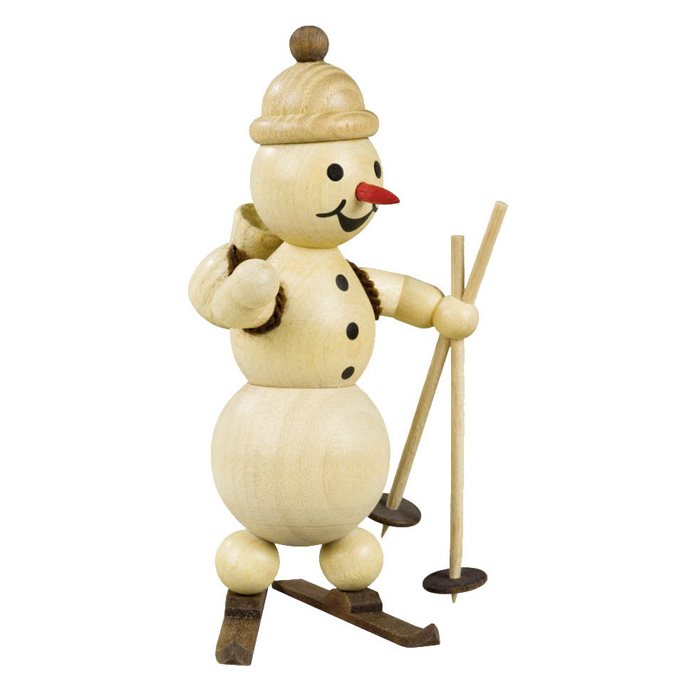 Holzschneemann als Skilehrer mit Mütze, roten Nase, Skistöcken und Skiern. im Dregeno Online Shop günstig kaufen