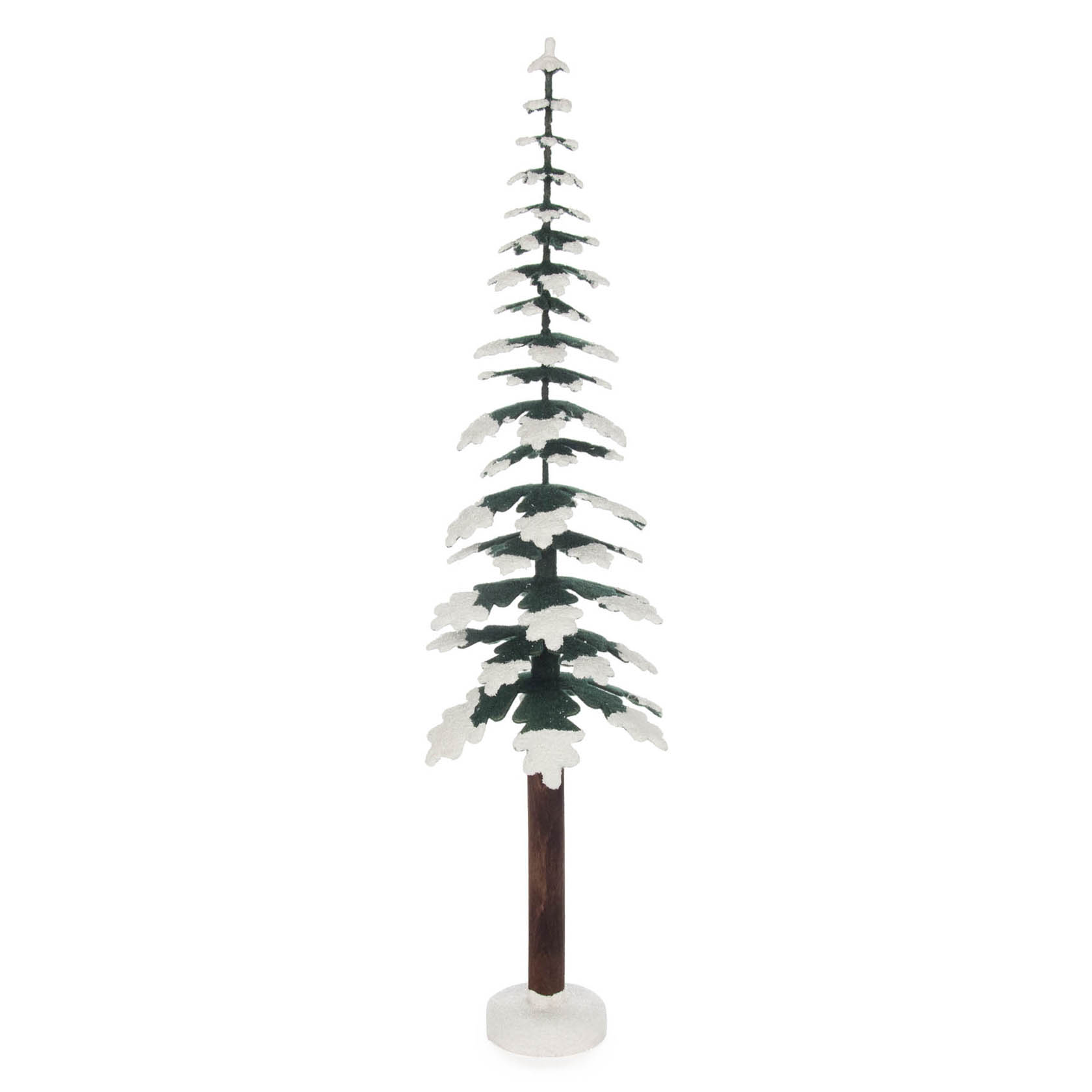 Modell einer Fichte in grün/weiß mit einer Höhe von 40 cm auf einem großen Sockel. Der Baum hat schneeweiße Spitzen und einen stabilen braunen Stamm. im Dregeno Online Shop günstig kaufen