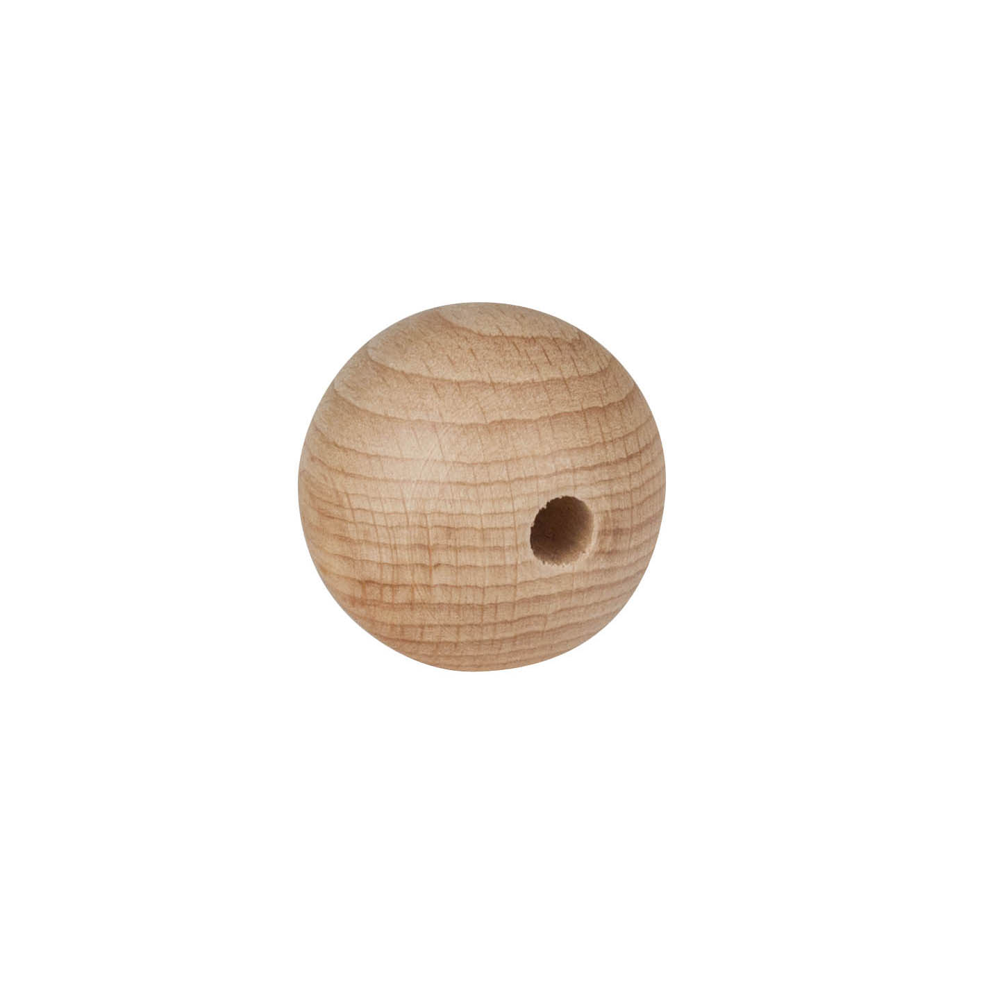 Runde Holzkugel mit glatter, unbehandelter Oberfläche und einer mittigen Bohrung von 8 mm Durchmesser. im Dregeno Online Shop günstig kaufen