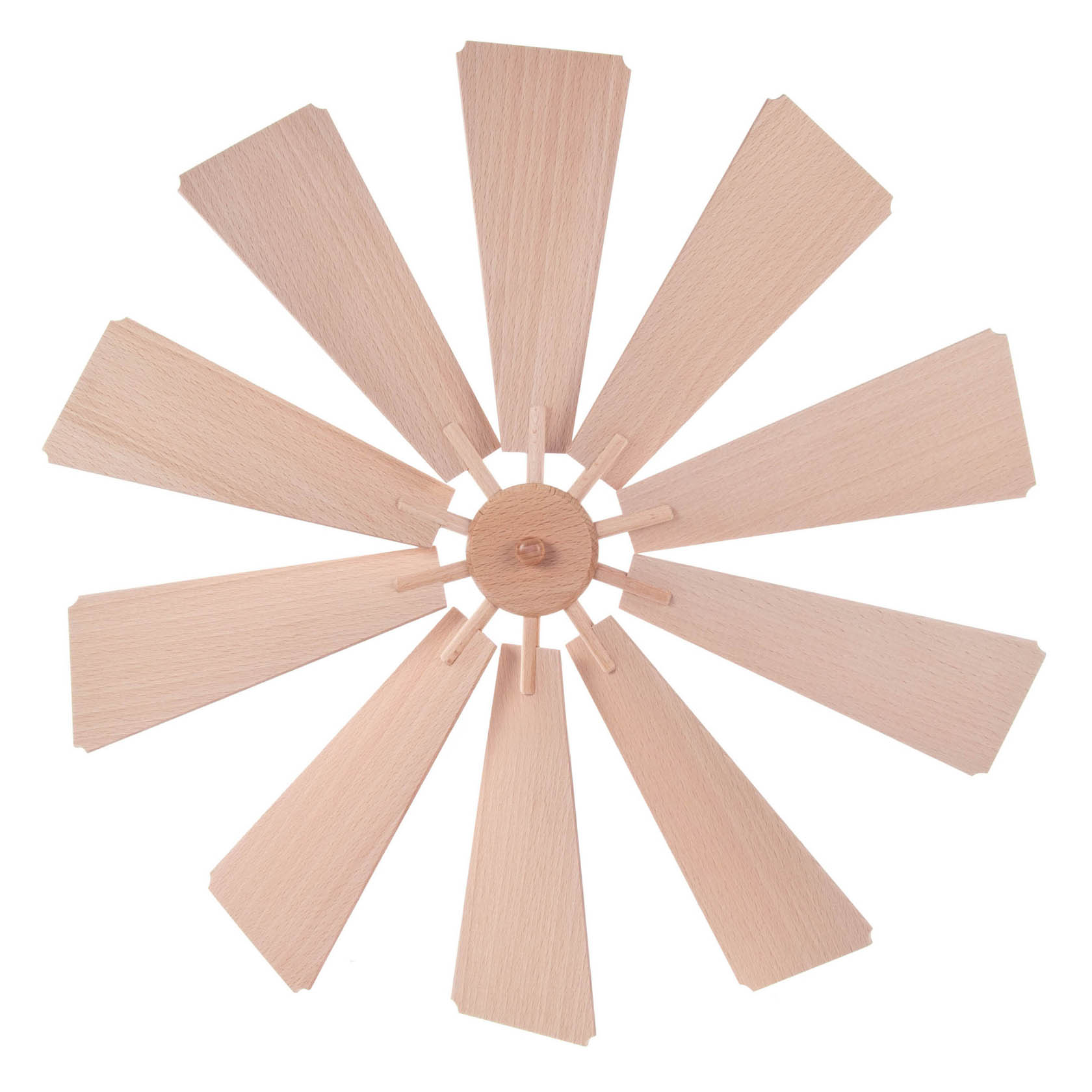 Holzflügelrad mit 10 länglichen, schmalen Blättern symmetrisch um einen runden Mittelteil angeordnet. im Dregeno Online Shop günstig kaufen