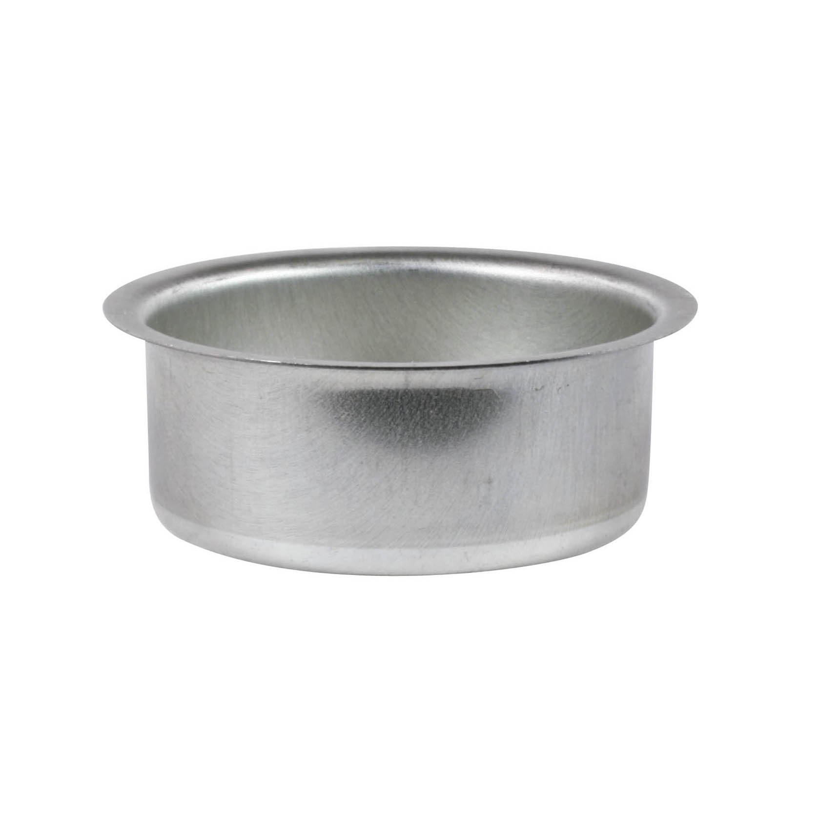 Runde, silberfarbene Metalltülle mit einem Durchmesser von 40 mm und einer Tiefe von 18 mm, geeignet als Teelichthalter. im Dregeno Online Shop günstig kaufen