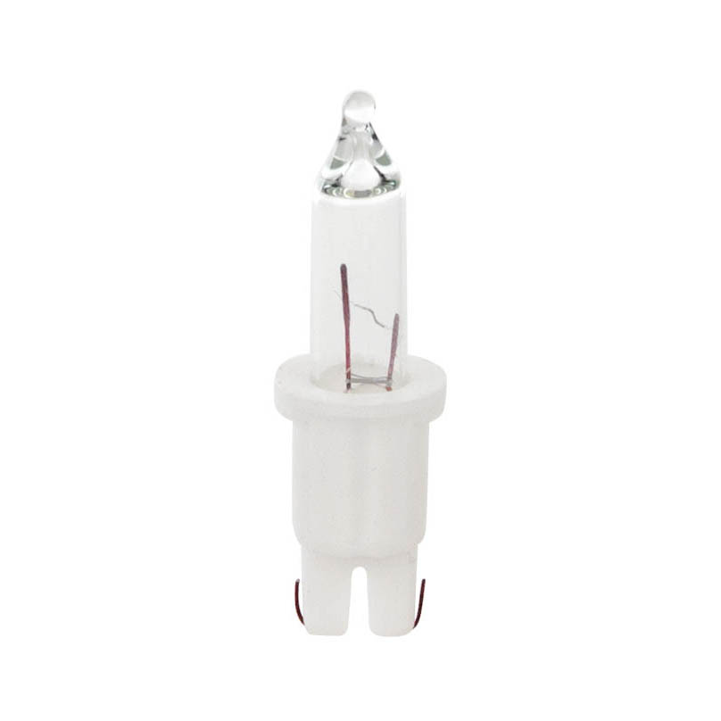 Nahaufnahme einer klaren, kleinen Glühlampe mit zwei Kontakten und Metallfaden im Inneren. im Dregeno Online Shop günstig kaufen
