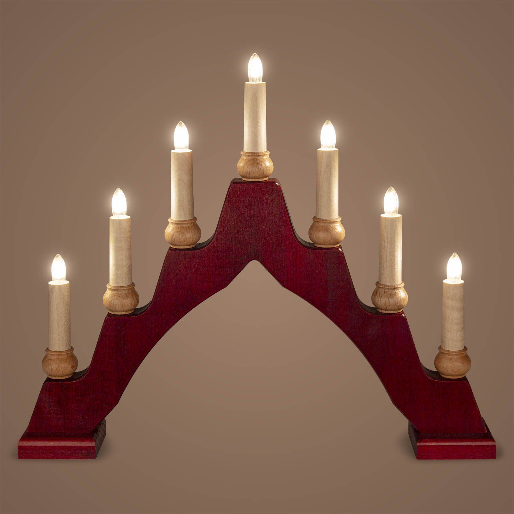 wooden candle arc electric lights red