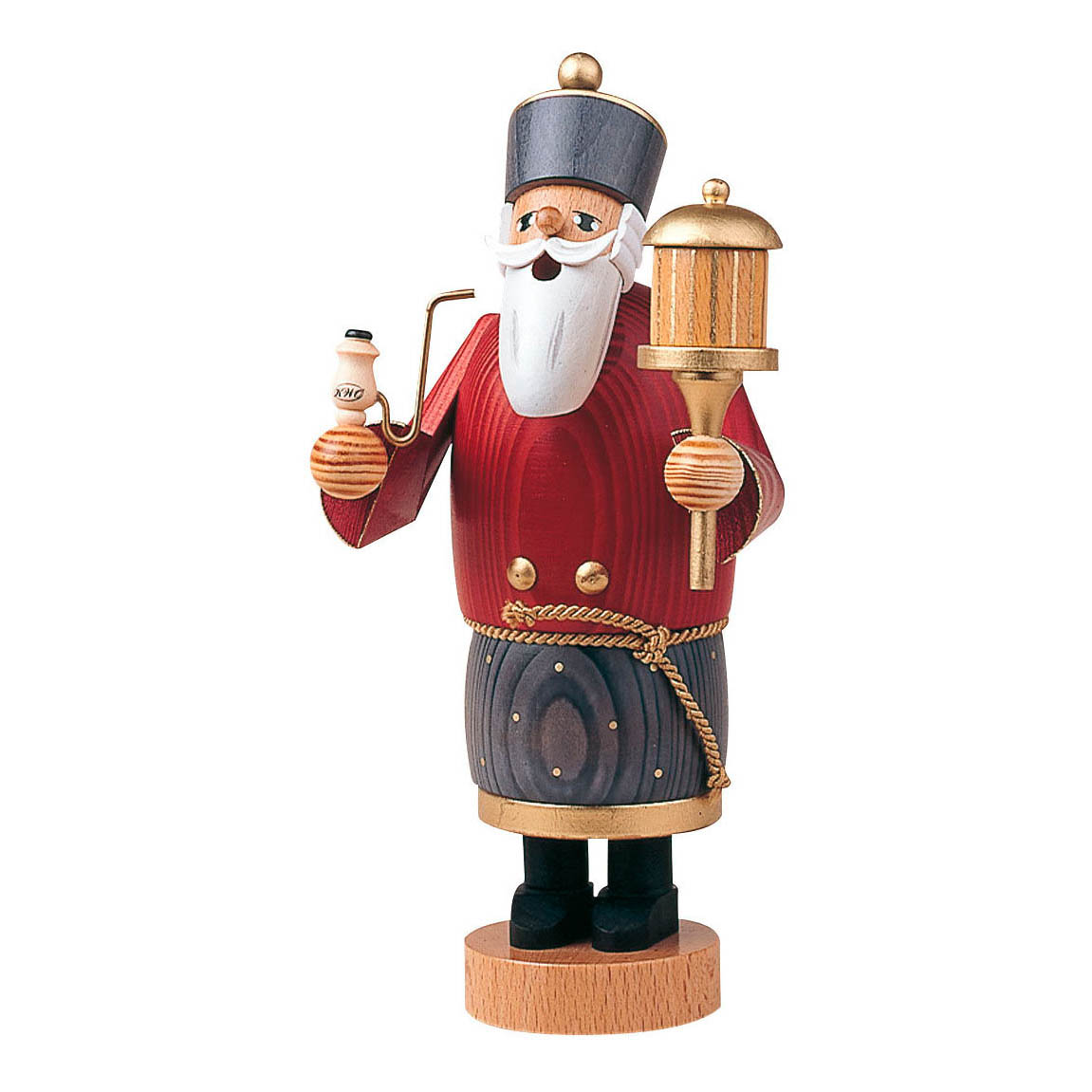 Räuchermann Caspar, 22 cm hoch, in traditioneller Kleidung, hält eine Pfeife und eine Laterne, hat einen weißen Bart und trägt eine goldene Krone. im Dregeno Online Shop günstig kaufen