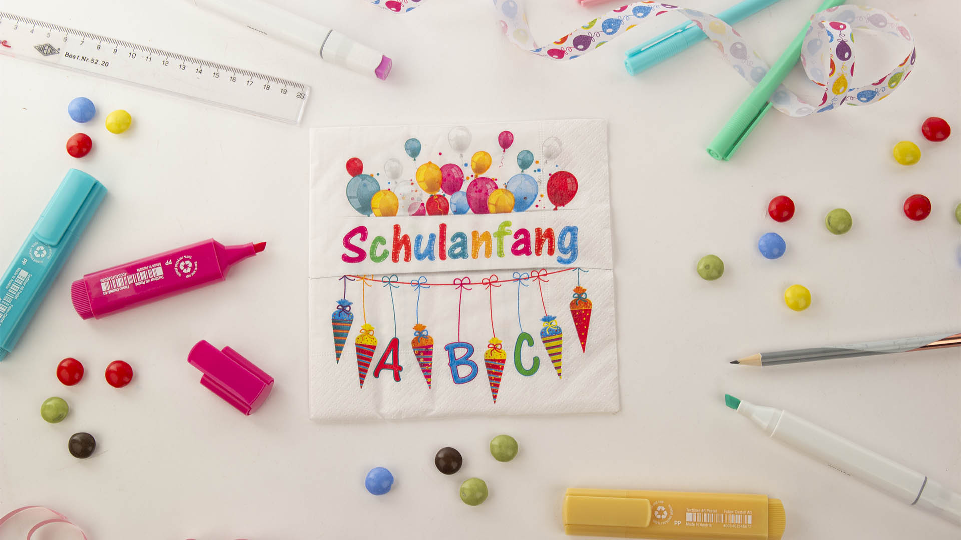 Serviette mit Schulanfangs-Motiv