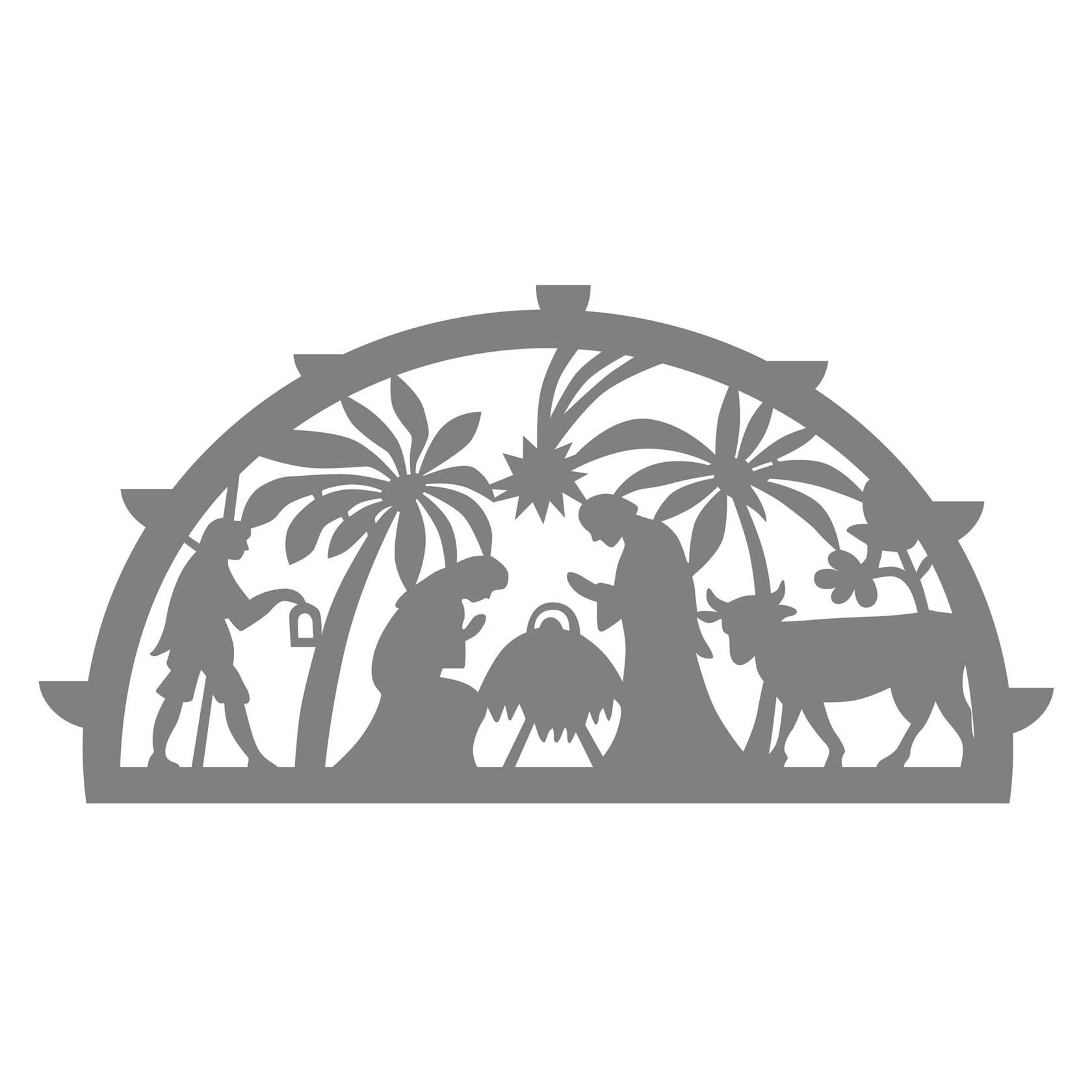 Laubsägevorlage mit christlichem Motiv: Darstellung der Geburt Christi mit Maria und Josef unter Palmen und einem Esel. im Dregeno Online Shop günstig kaufen