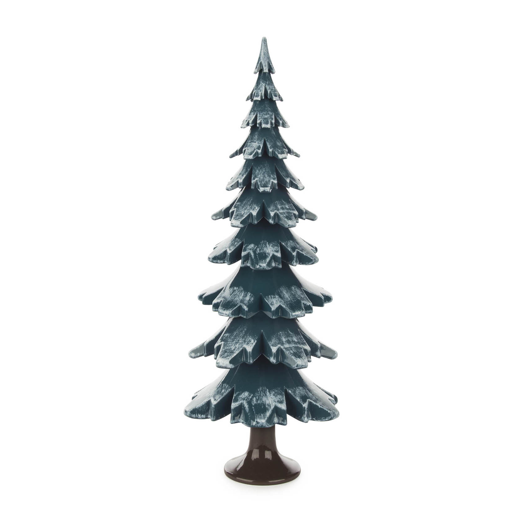 Dekorativer Tannenbaum aus grünem Holz mit einer Höhe von 33 cm und weißen Akzenten auf den Spitzen der Zweige. im Dregeno Online Shop günstig kaufen