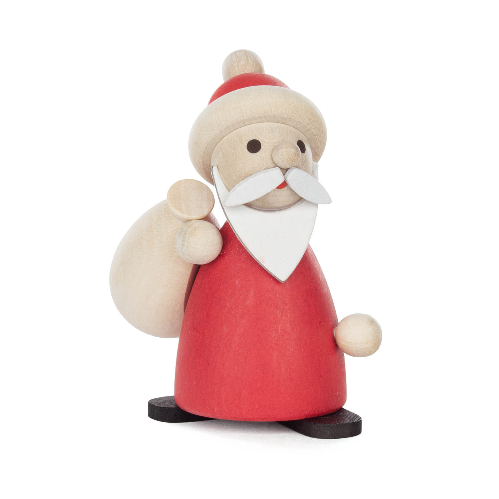 Holzfigur von Knecht Ruprecht in roter Montur, mit Sack und weißem Bart. im Dregeno Online Shop günstig kaufen