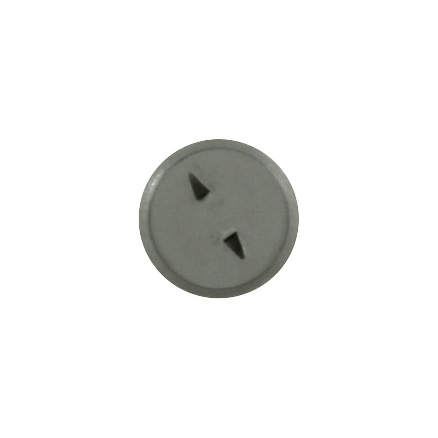 Runde Schutzscheibe für Räuchermännchen, grau, mit ca. 13 mm Durchmesser und zwei kleinen dreieckigen Aussparungen. Foto zeigt eine Einzelansicht. im Dregeno Online Shop günstig kaufen